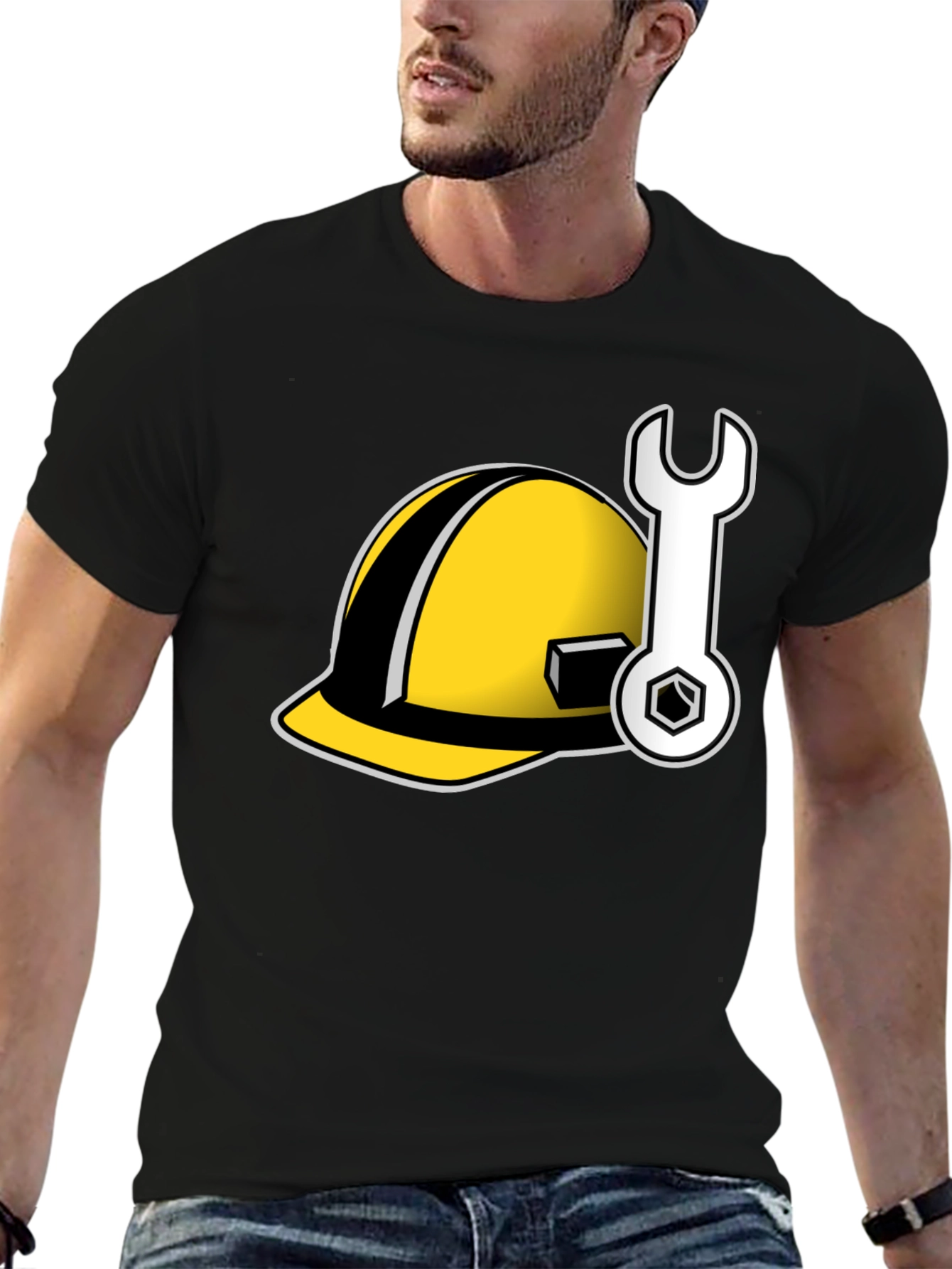 Construction Worker Tee: Hard Hat & Wrench Graphic