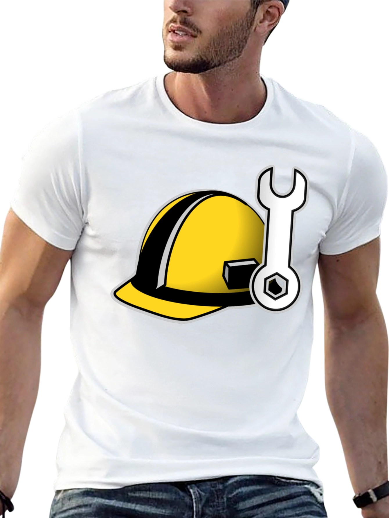 Construction Worker Tee: Hard Hat & Wrench Graphic