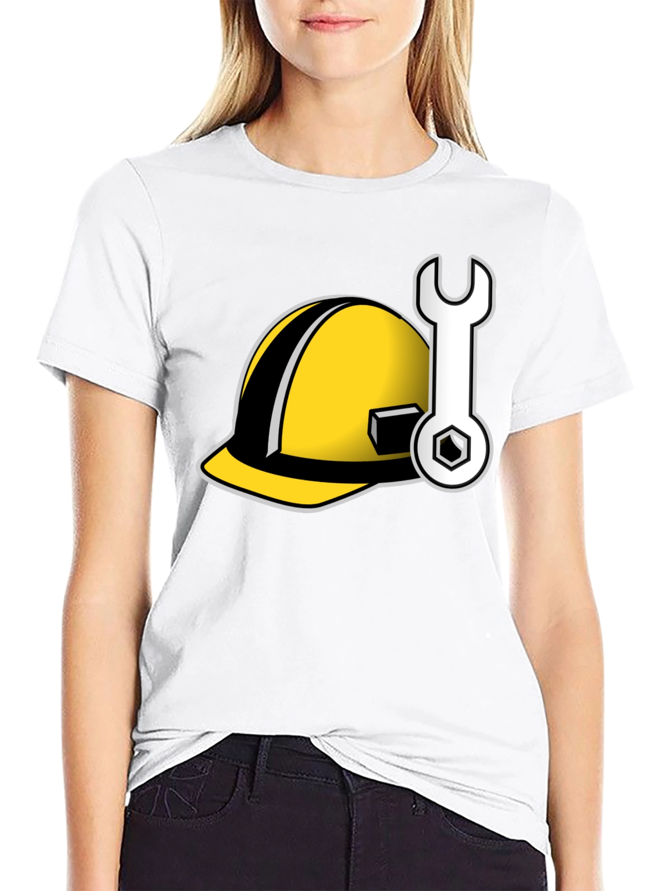 Construction Worker Tee: Hard Hat & Wrench Graphic