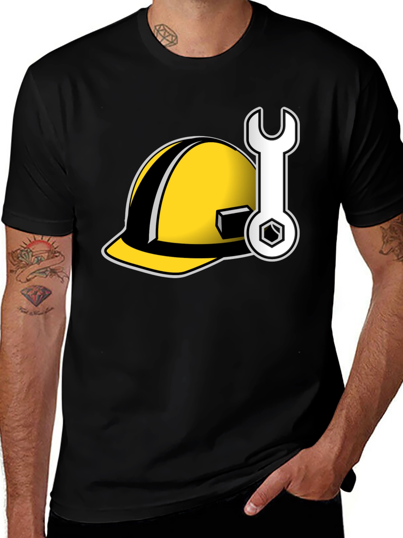 Construction Worker Tee: Hard Hat & Wrench Graphic