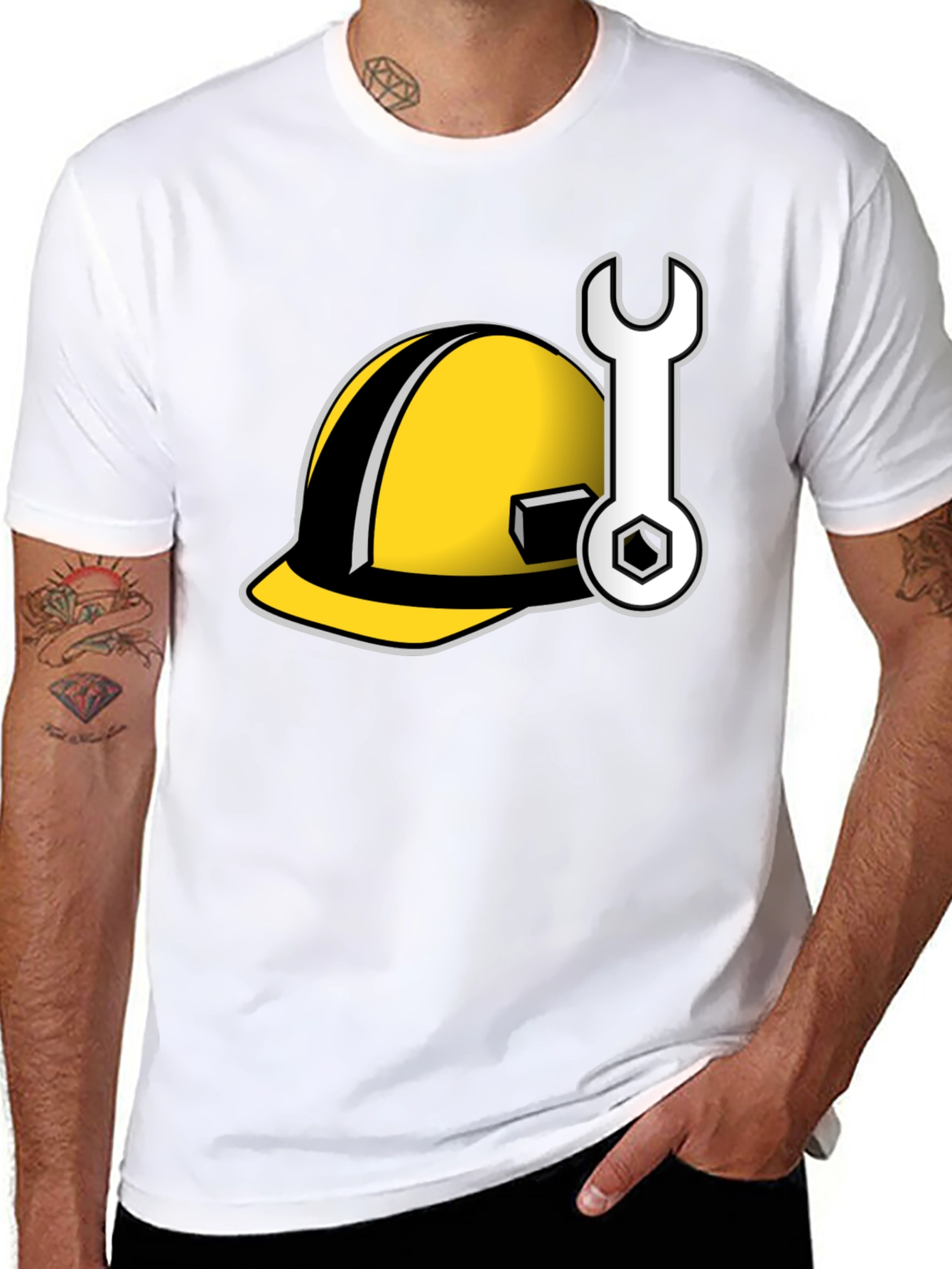 Construction Worker Tee: Hard Hat & Wrench Graphic