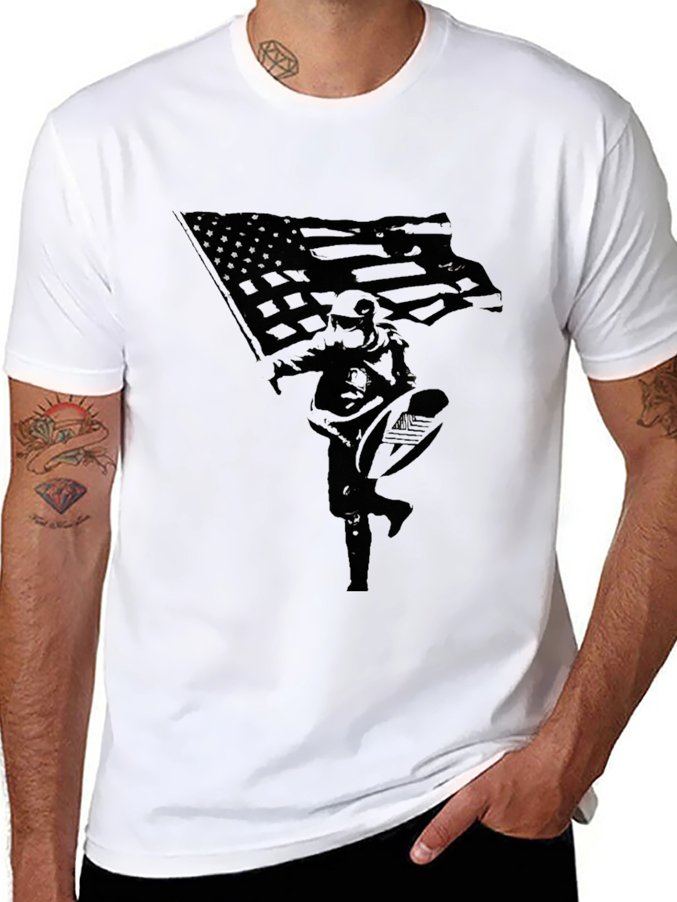Patriotic Soldier Graphic Tee - Black