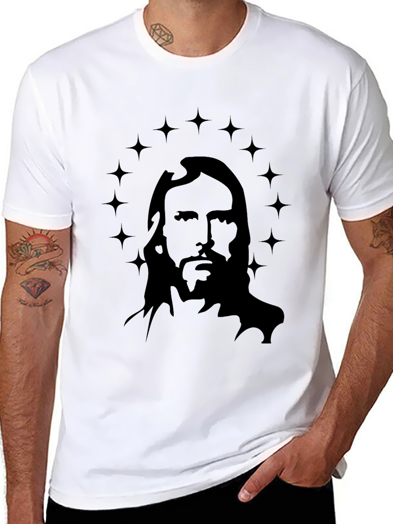 Jesus Christ Star Halo Graphic Black T-Shirt