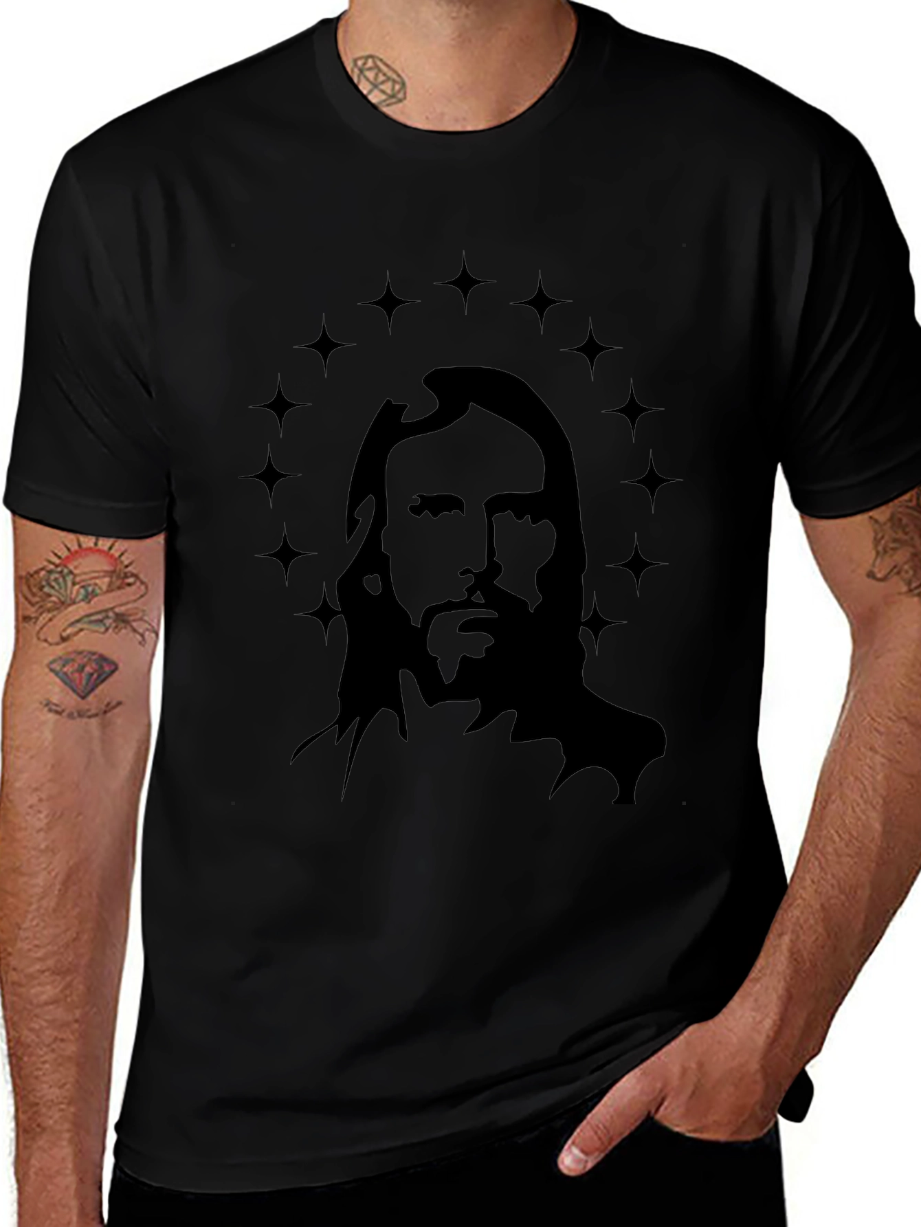 Jesus Christ Star Halo Graphic Black T-Shirt