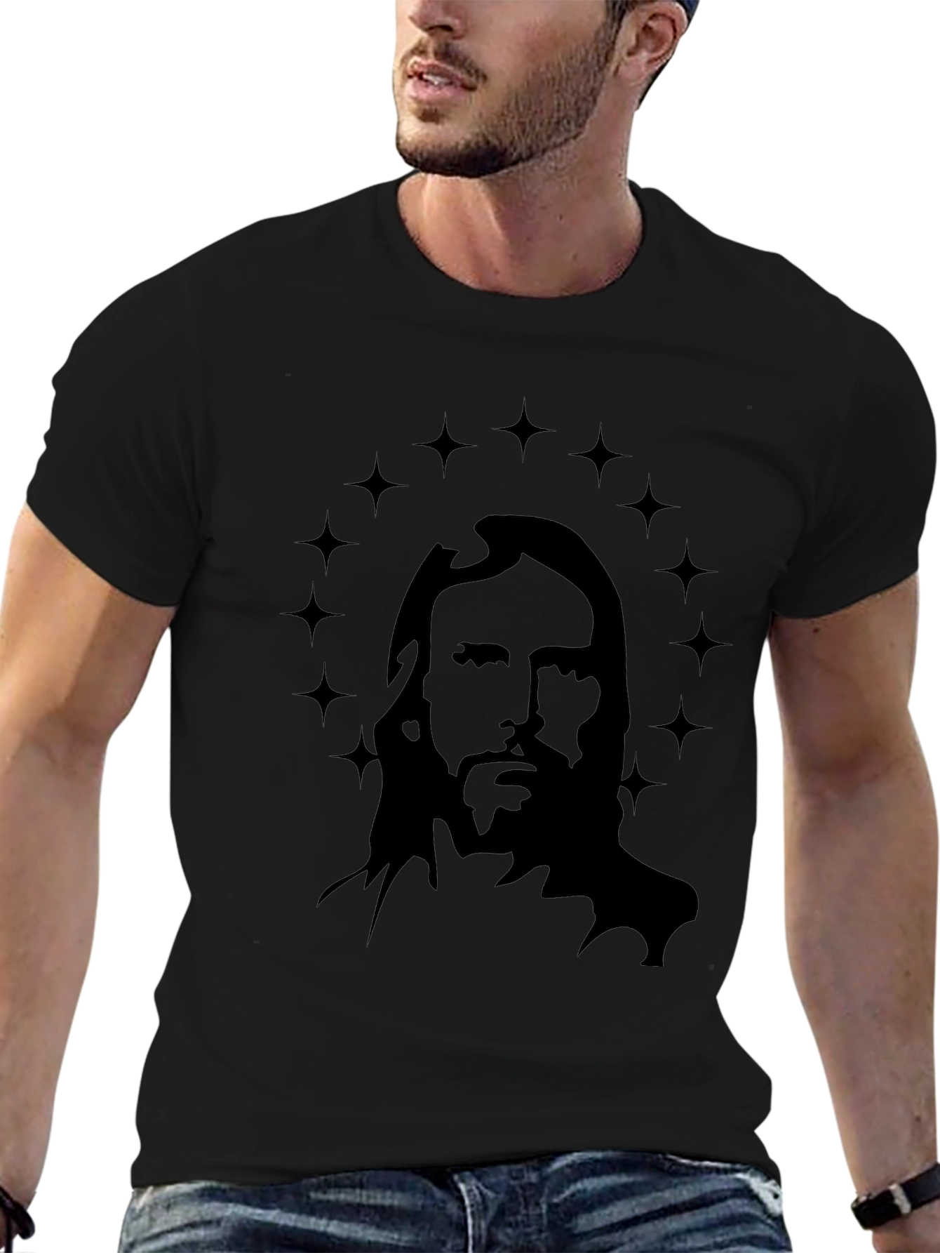 Jesus Christ Star Halo Graphic Black T-Shirt