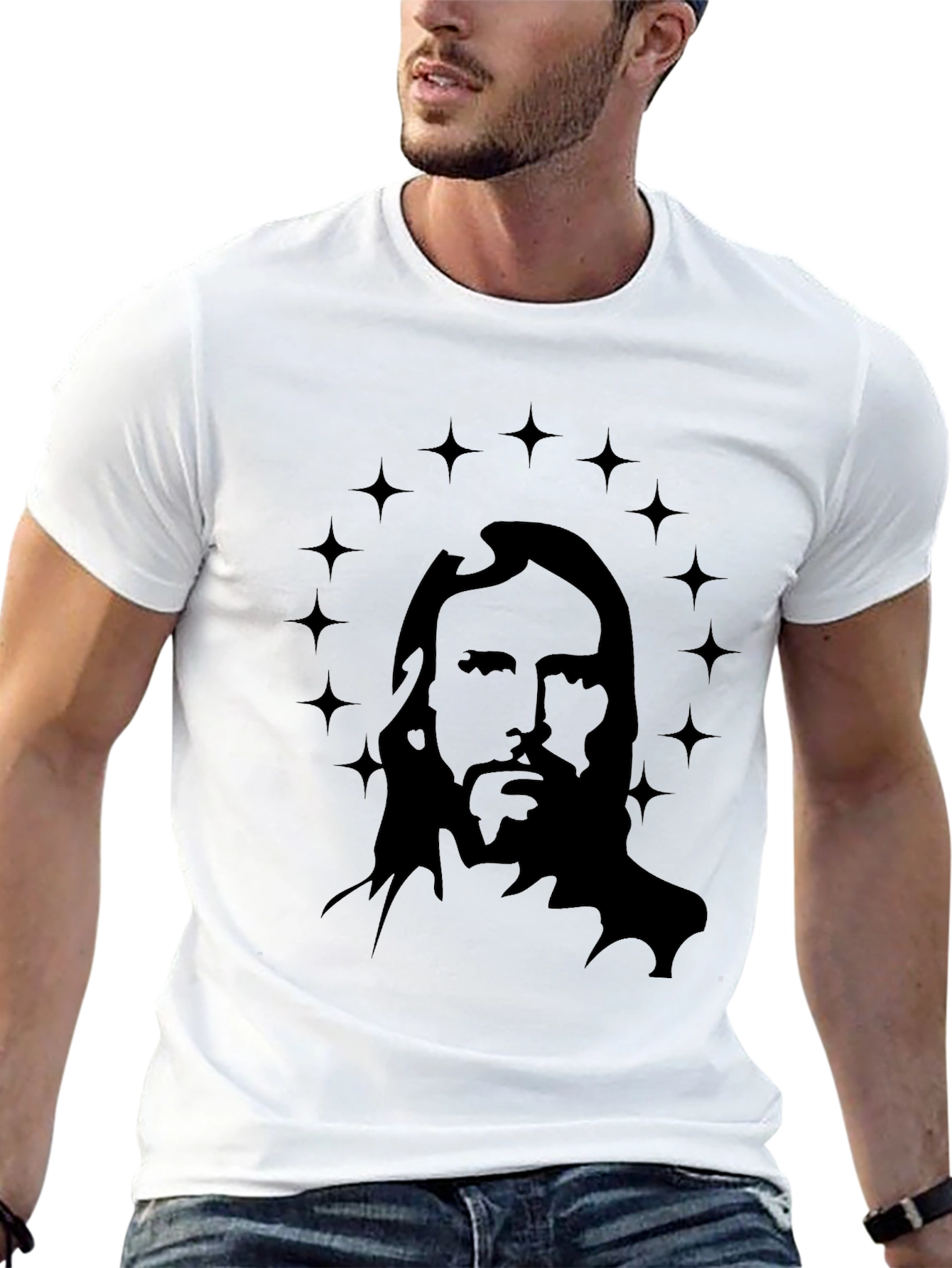 Jesus Christ Star Halo Graphic Black T-Shirt