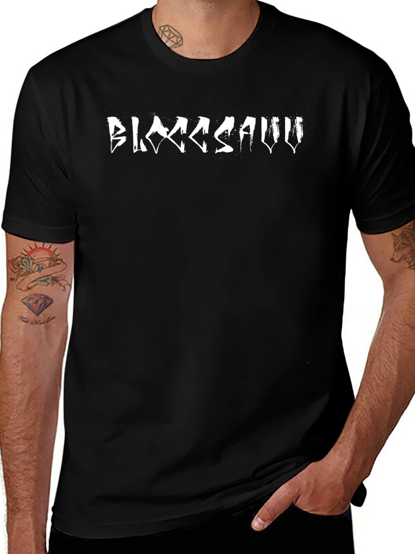 Black T-Shirt with White BLOODSAUU Graphic