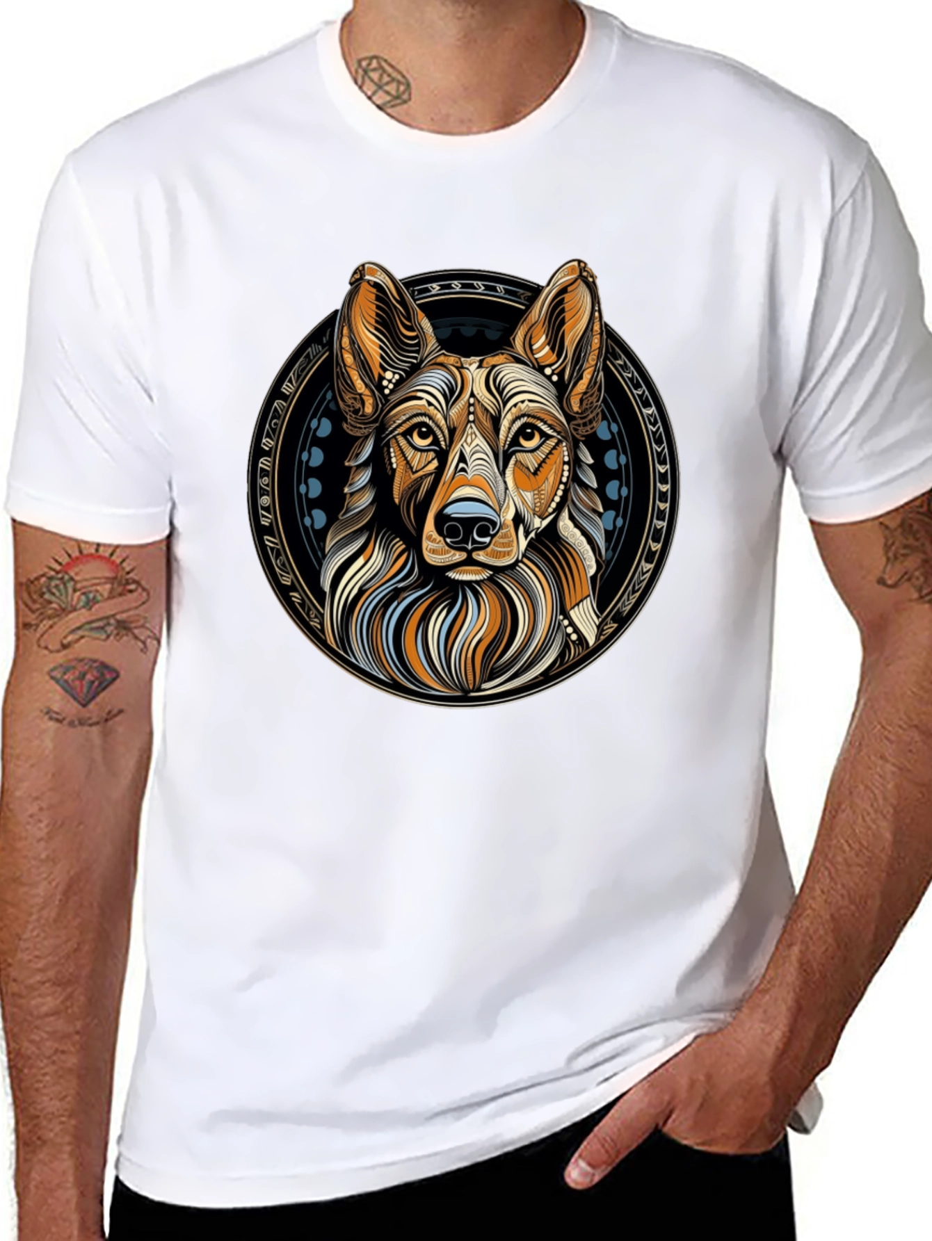 Geometric Dog Graphic Tee - Artistic Canine Design