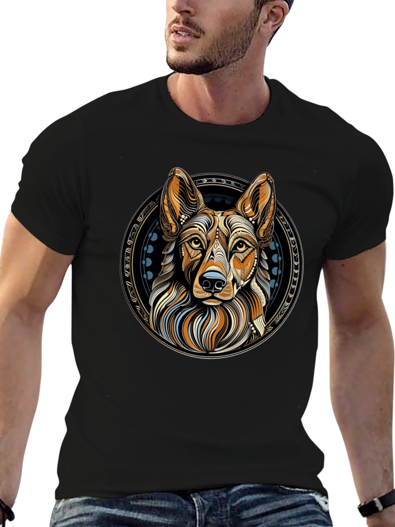 Geometric Dog Graphic Tee - Artistic Canine Design