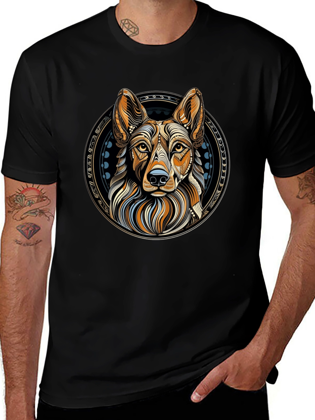 Geometric Dog Graphic Tee - Artistic Canine Design
