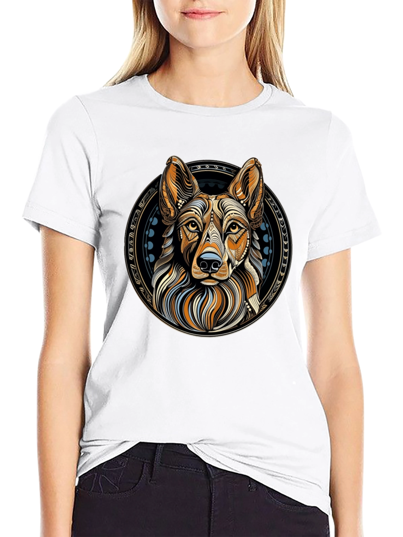 Geometric Dog Graphic Tee - Artistic Canine Design
