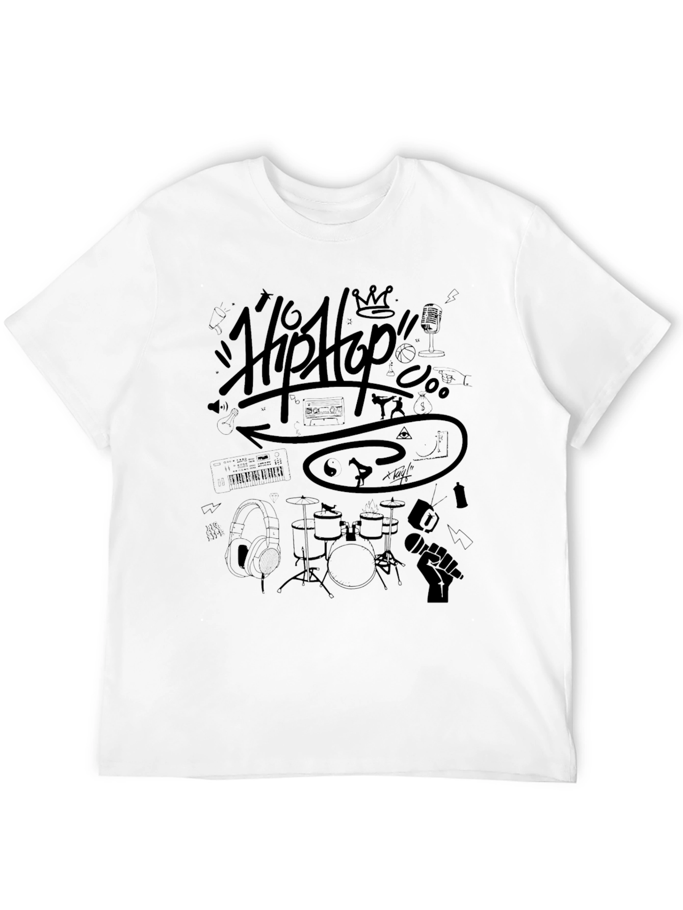 Hip Hop Graphic Print T-Shirt - Black