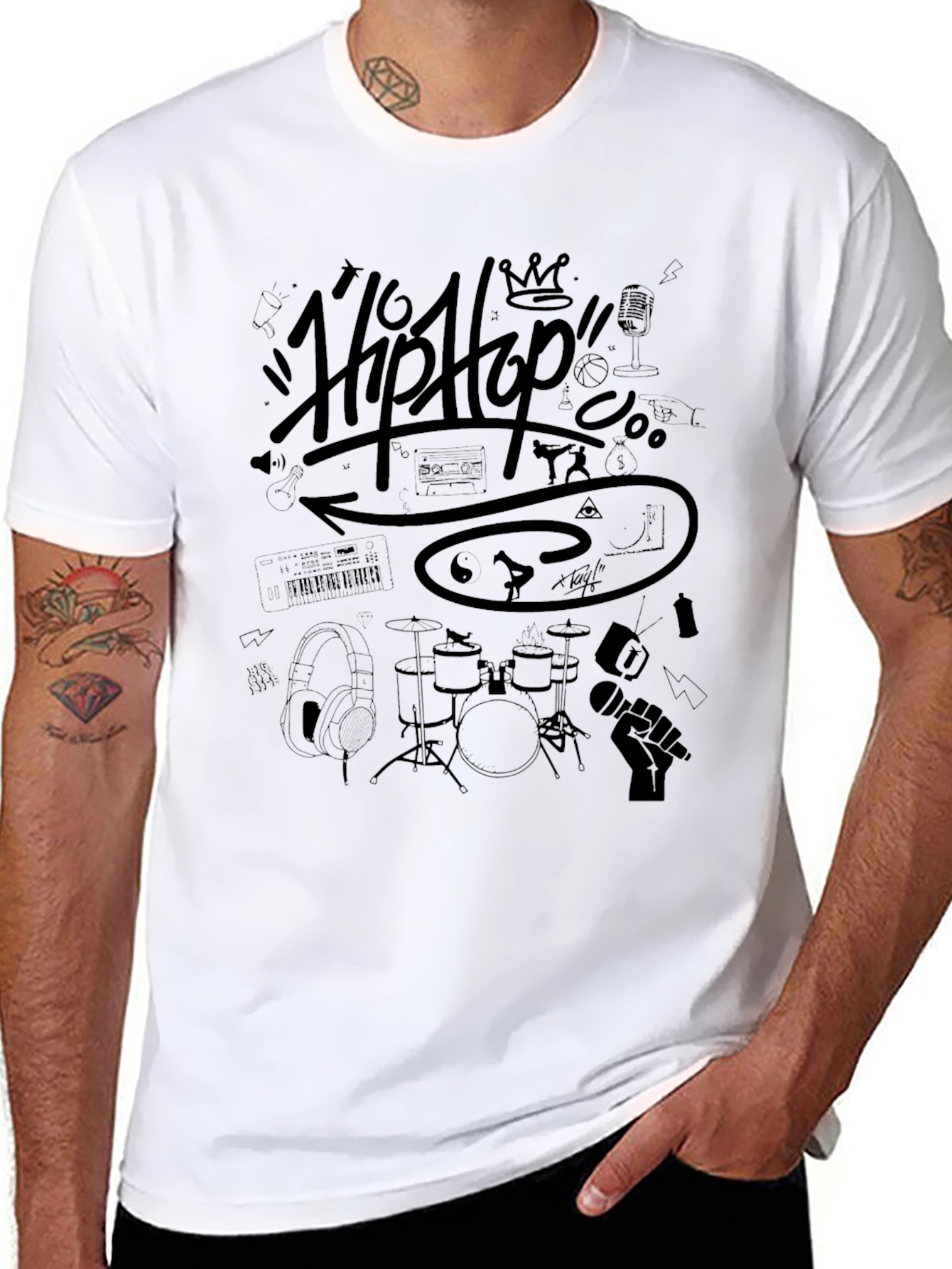 Hip Hop Graphic Print T-Shirt - Black
