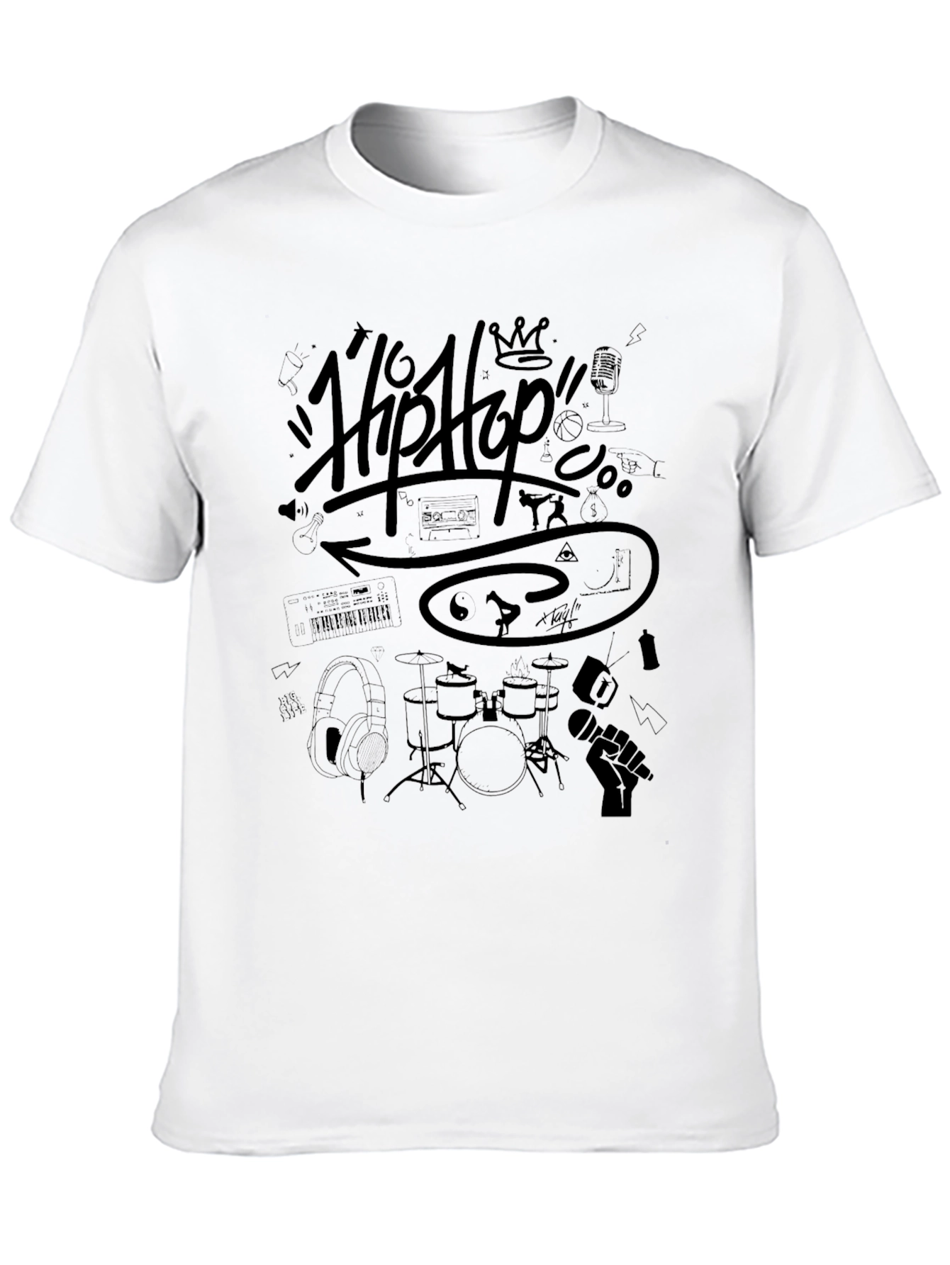 Hip Hop Graphic Print T-Shirt - Black
