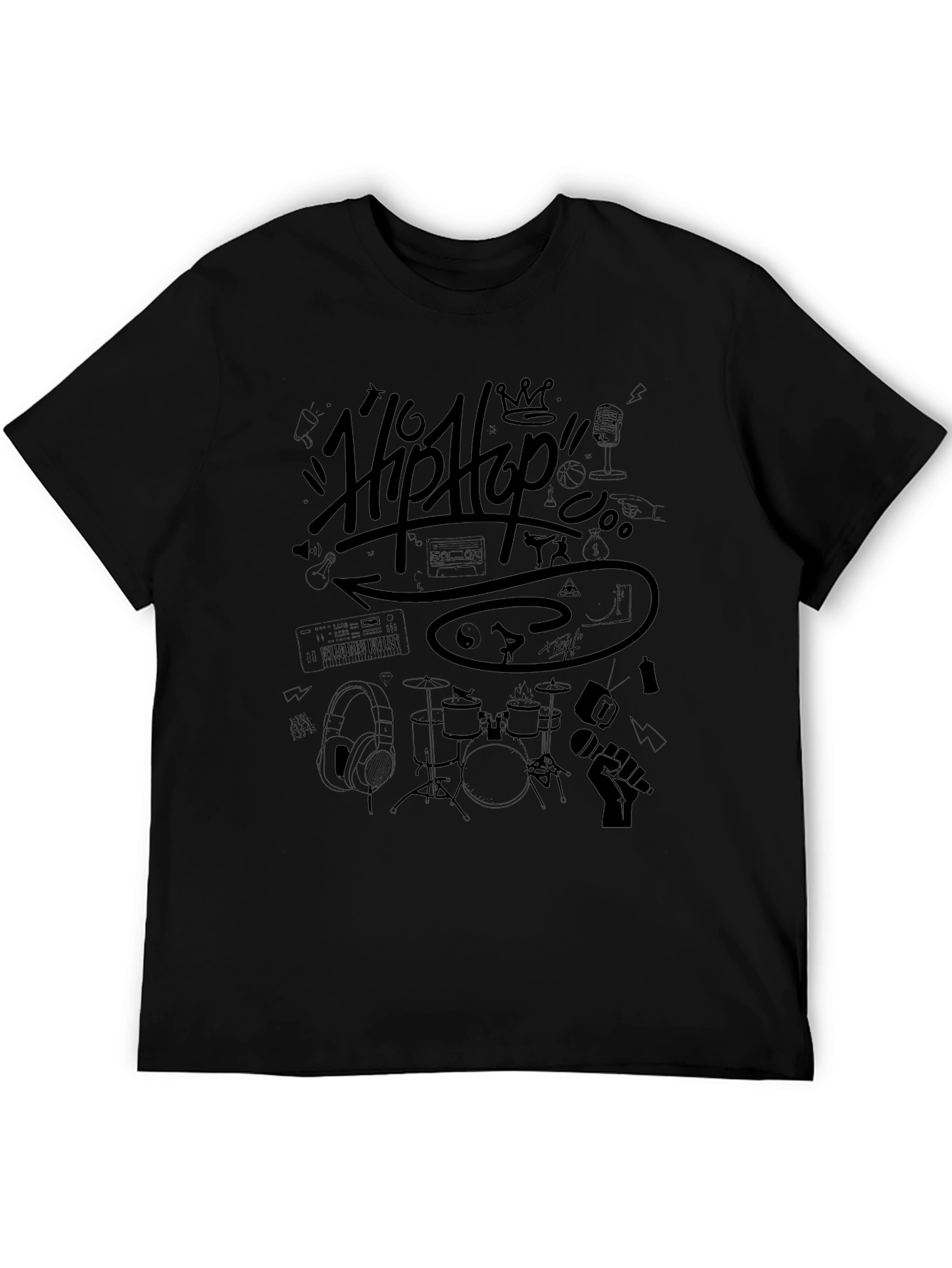 Hip Hop Graphic Print T-Shirt - Black