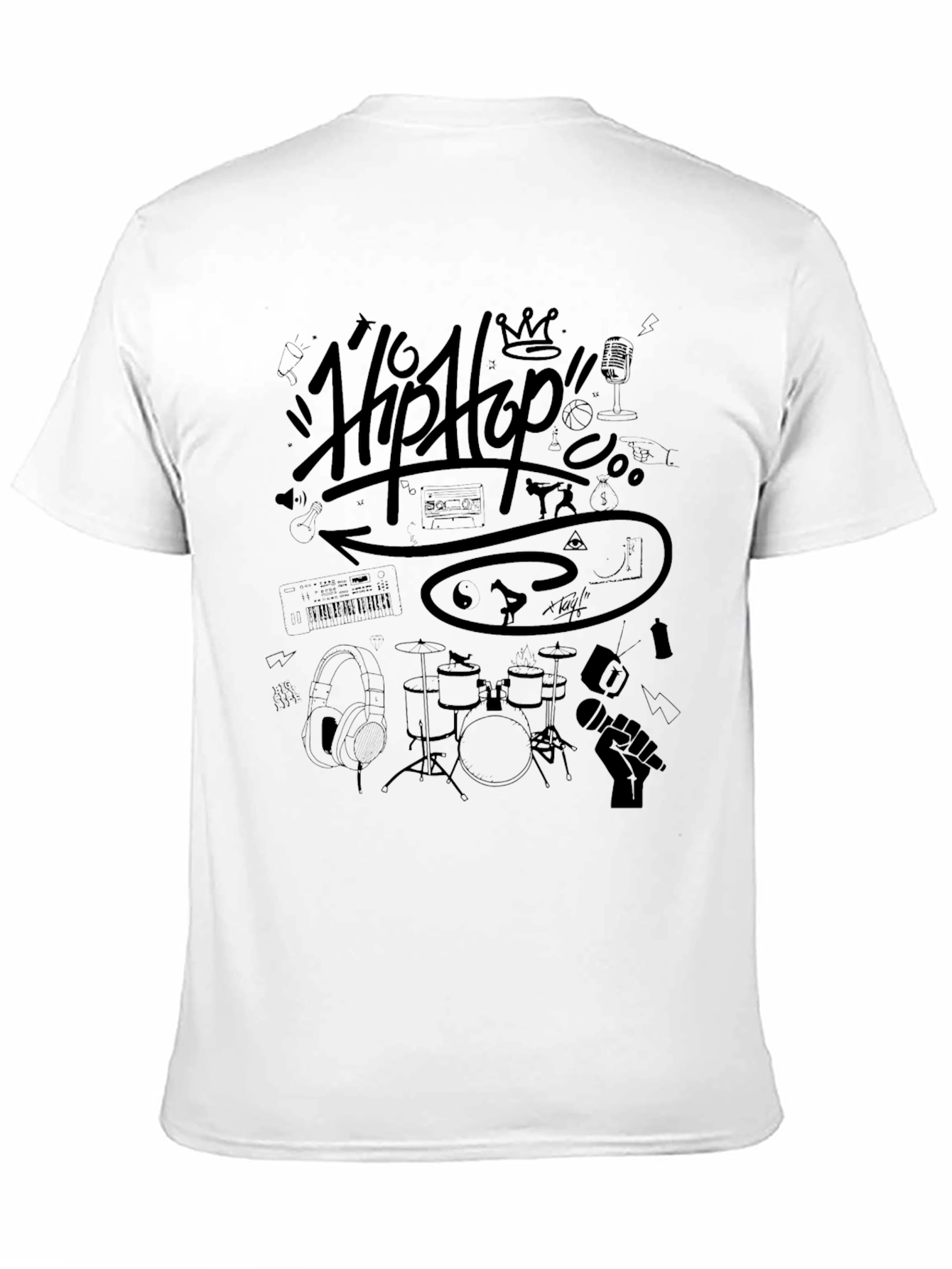 Hip Hop Graphic Print T-Shirt - Black