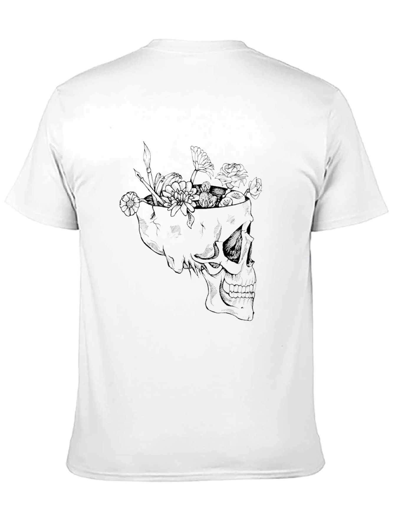 Skull and Flowers Graphic T-Shirt - Stylish Mens Tee