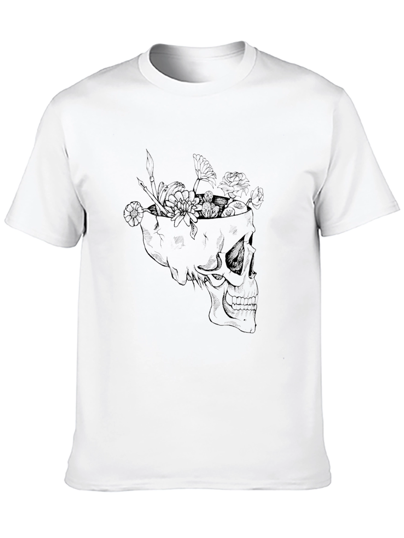 Skull and Flowers Graphic T-Shirt - Stylish Mens Tee