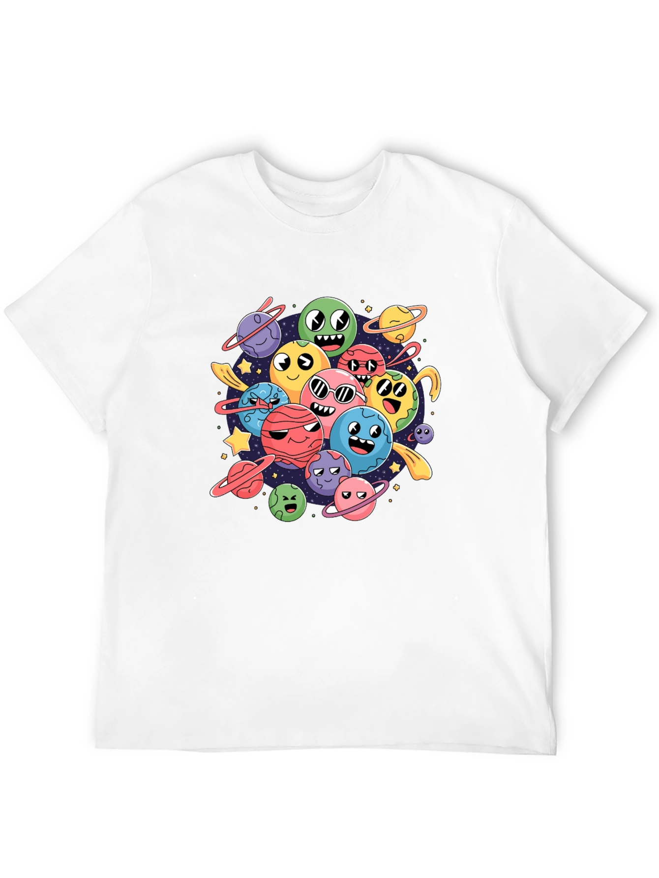 Cartoon Planet Print Black Graphic Tee