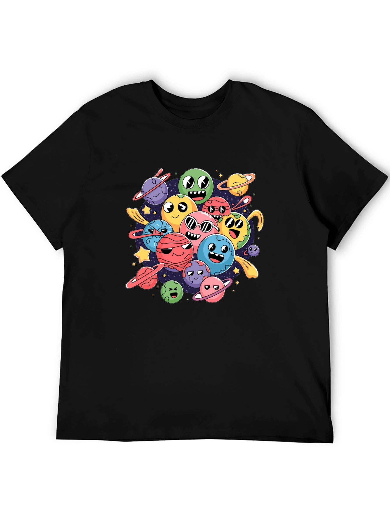 Cartoon Planet Print Black Graphic Tee