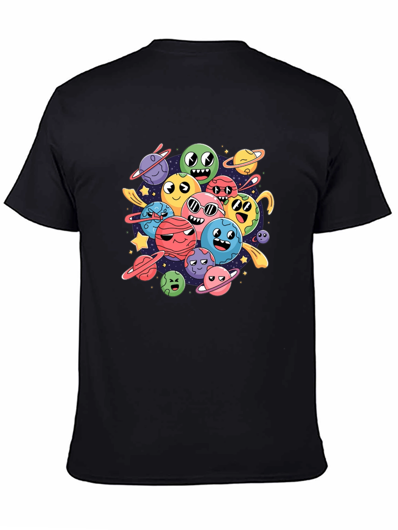 Cartoon Planet Print Black Graphic Tee