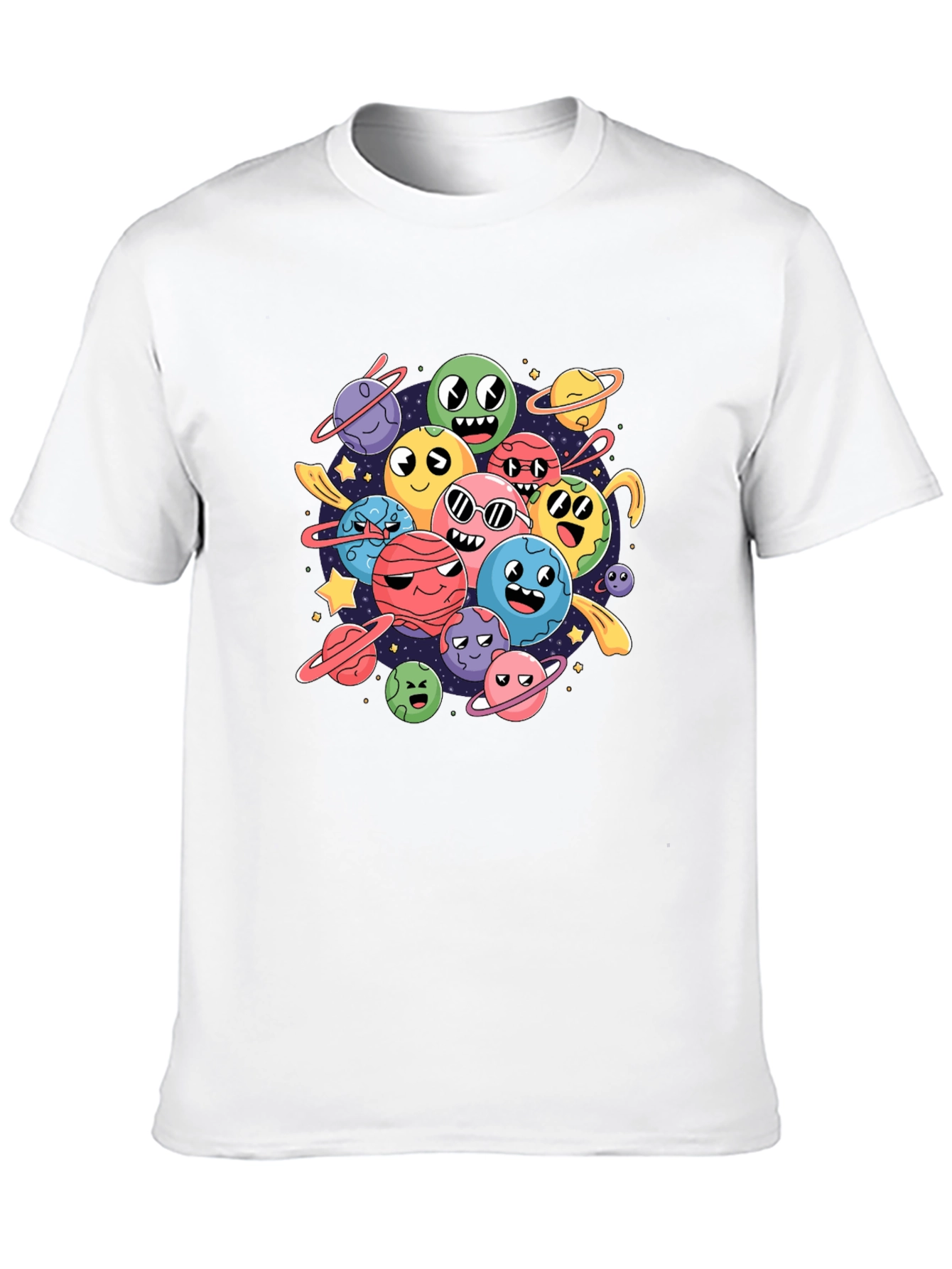 Cartoon Planet Print Black Graphic Tee