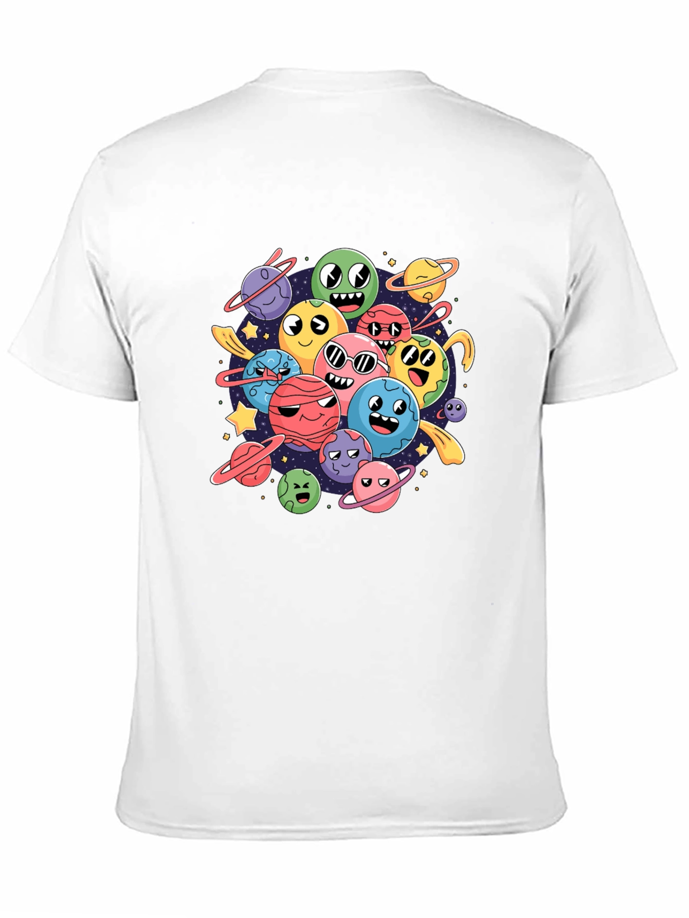 Cartoon Planet Print Black Graphic Tee