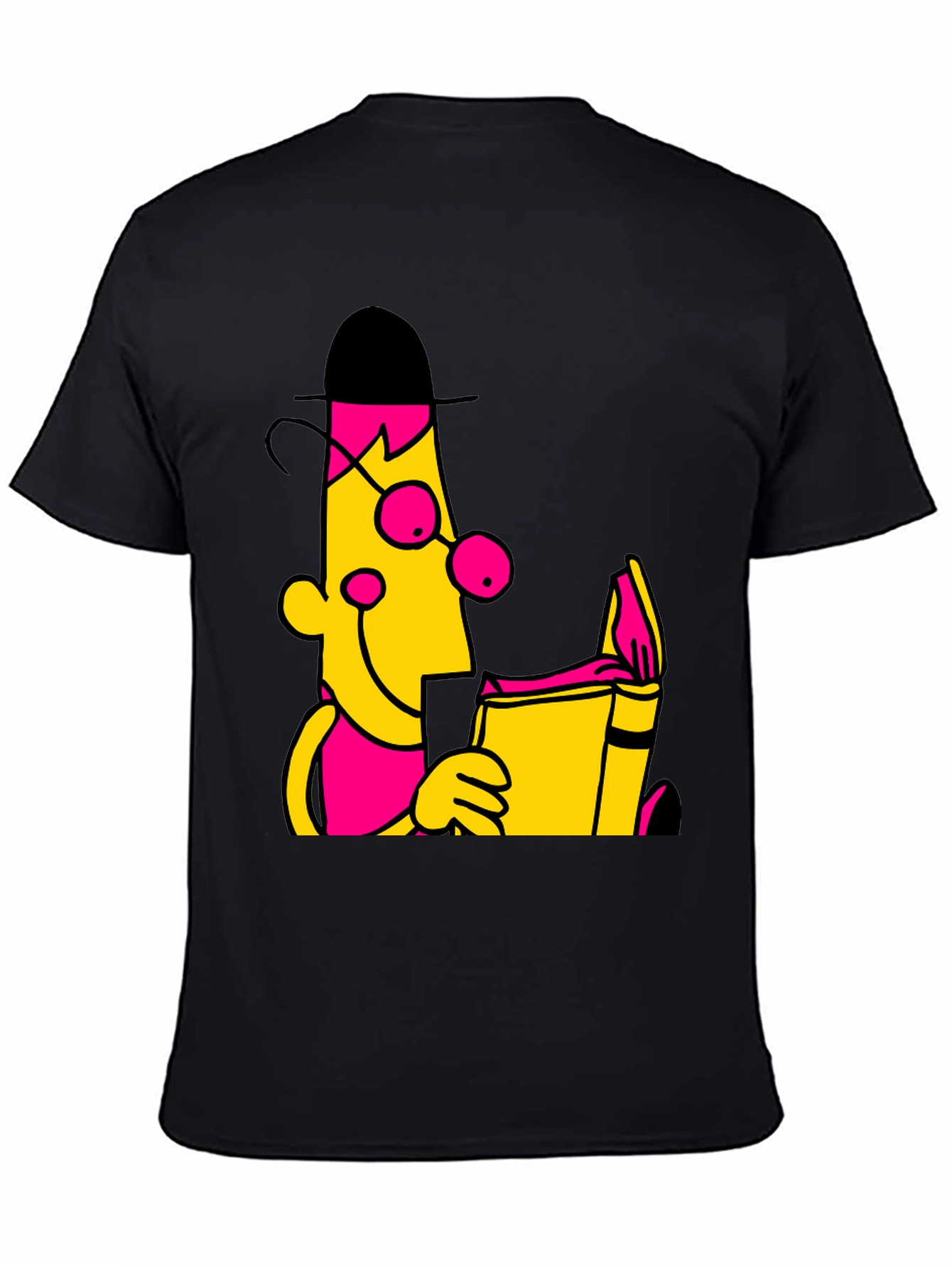 Cartoon Bookworm Graphic Tee - Black