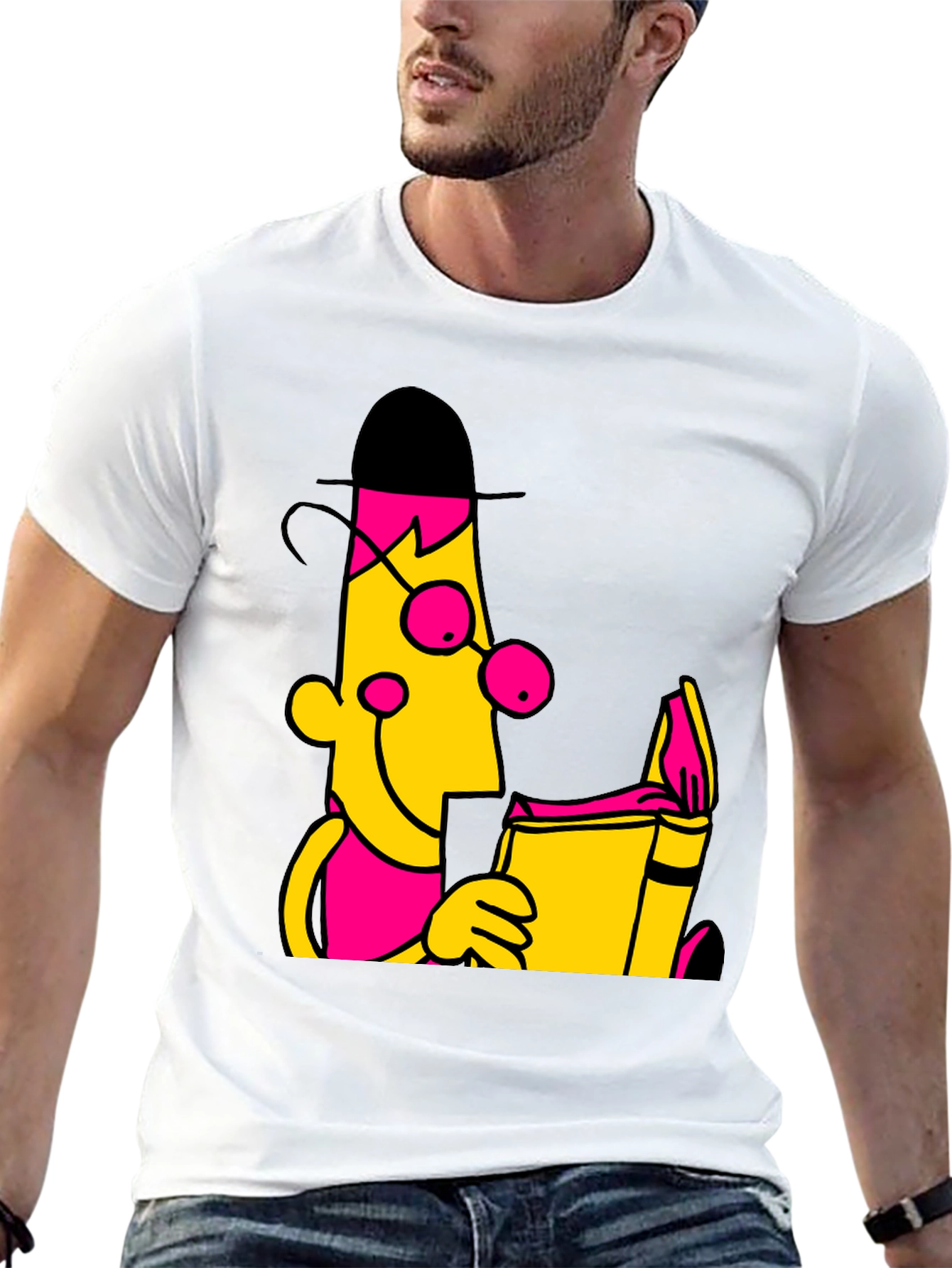 Cartoon Bookworm Graphic Tee - Black