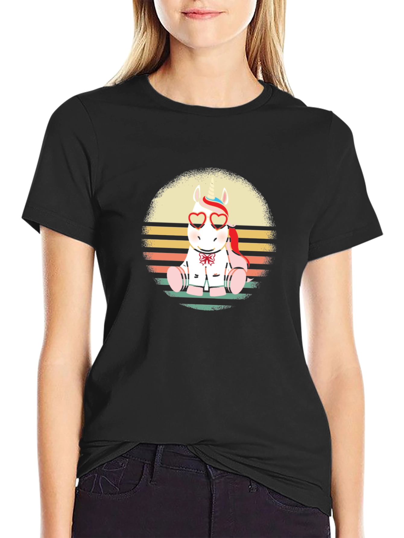 Retro Unicorn Heart Sunglasses T-Shirt