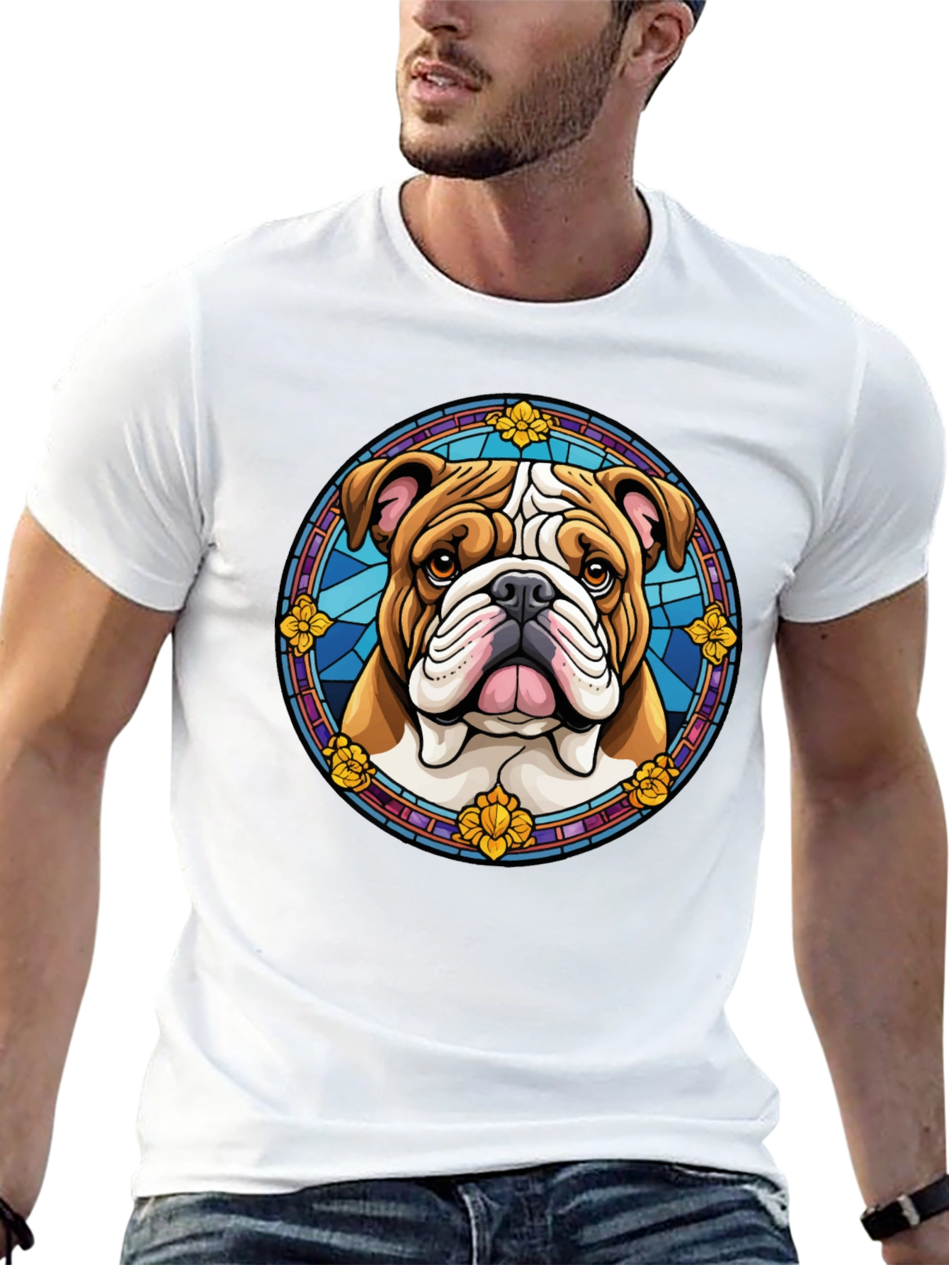 Bulldog Stained Glass Style Graphic Tee