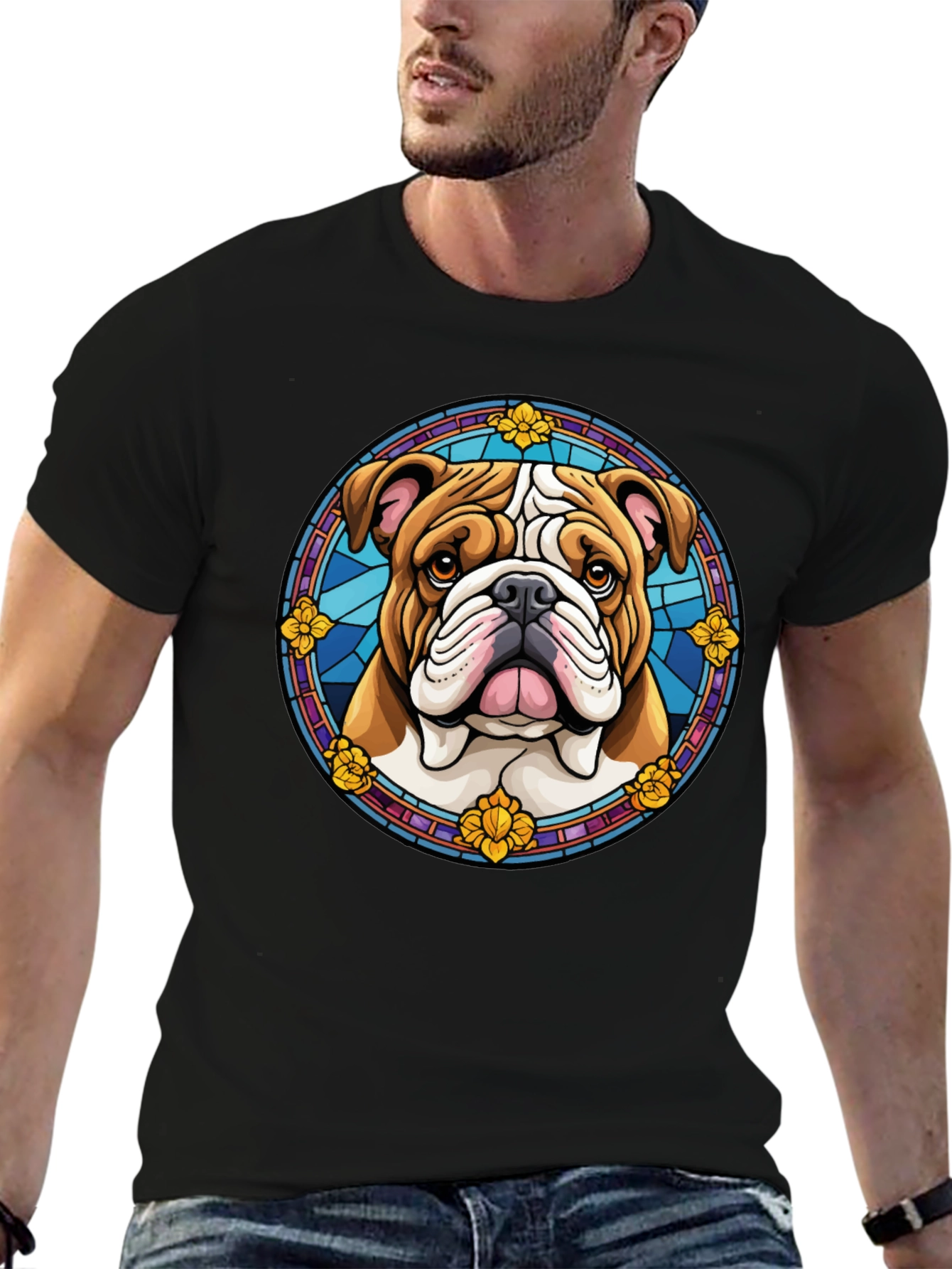 Bulldog Stained Glass Style Graphic Tee