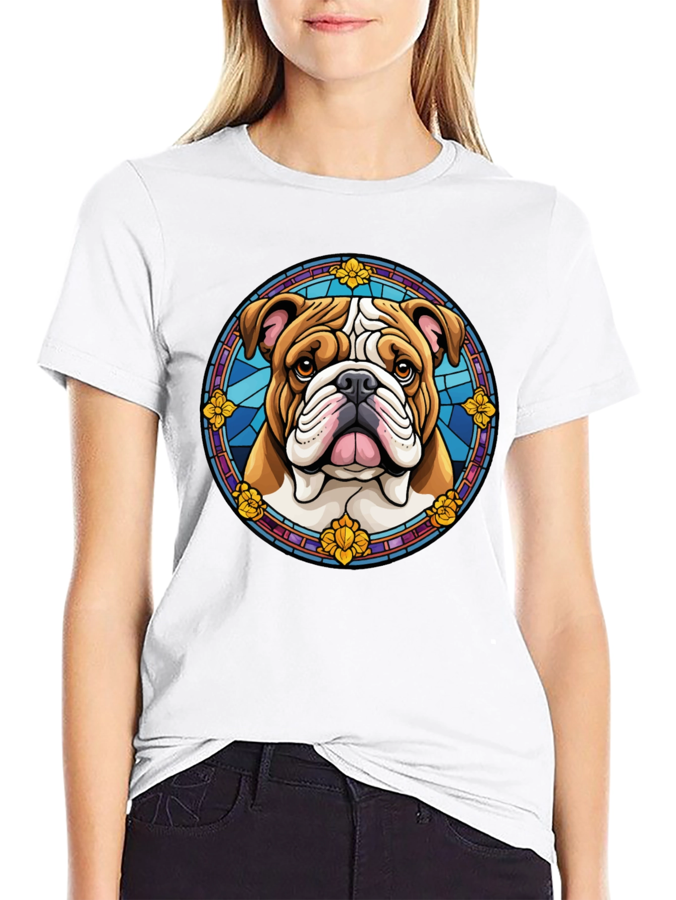 Bulldog Stained Glass Style Graphic Tee