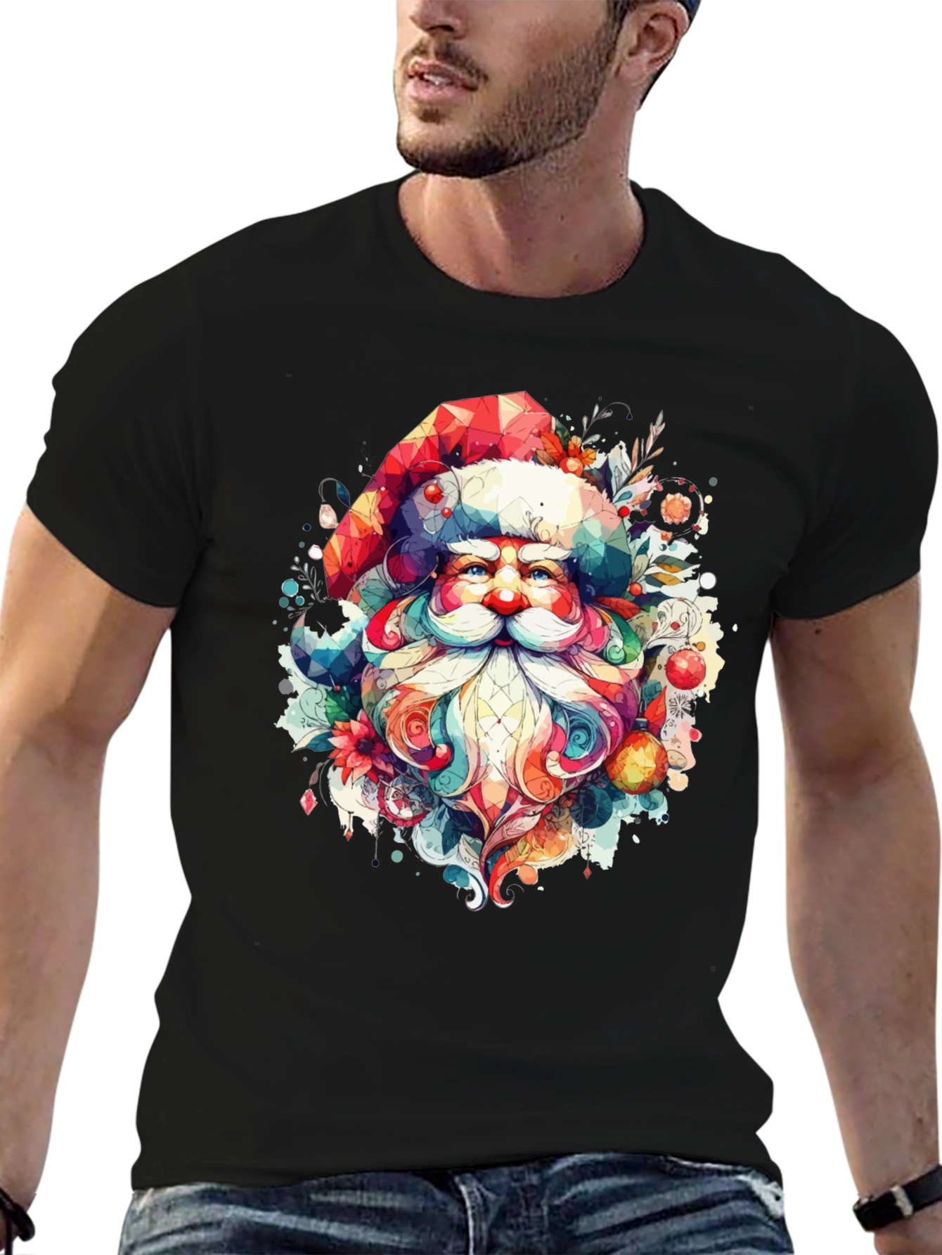 Festive Santa Graphic Tee - Holiday Cheer