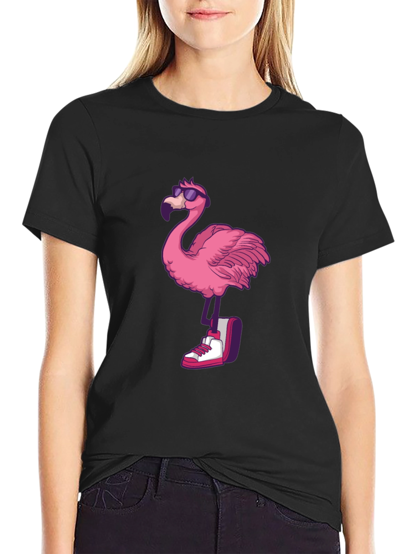 Cool Flamingo Graphic Tee - Black T-Shirt