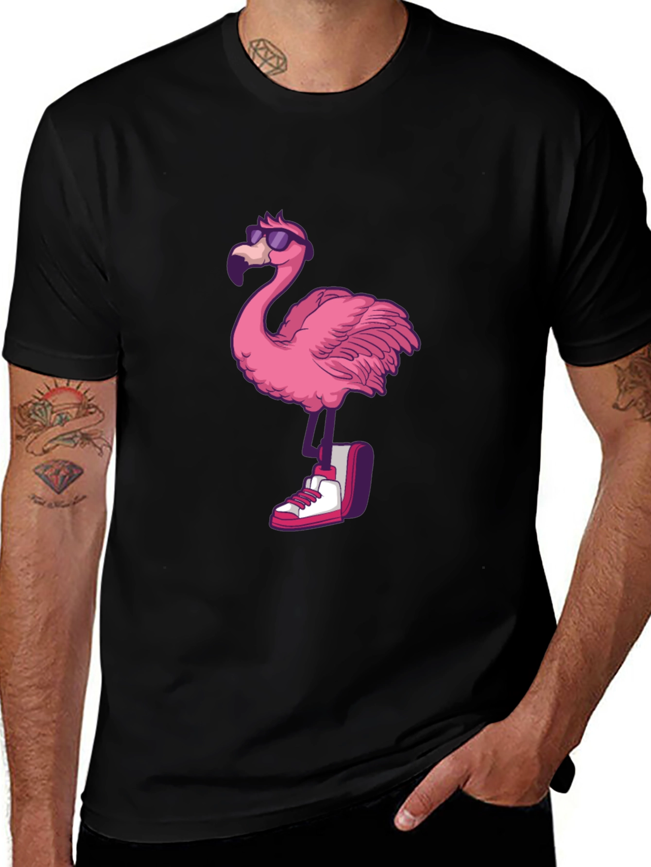 Cool Flamingo Graphic Tee - Black T-Shirt