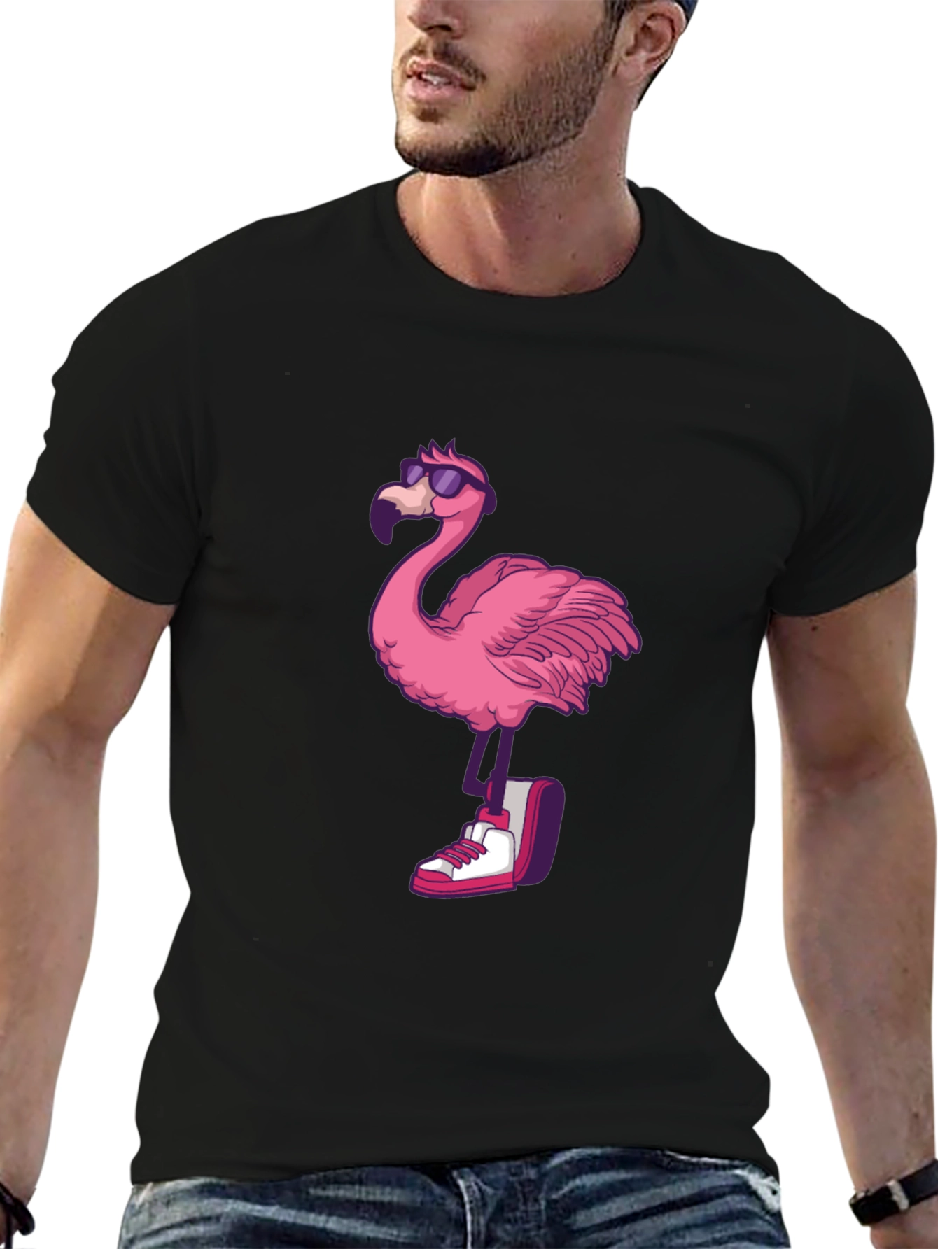 Cool Flamingo Graphic Tee - Black T-Shirt
