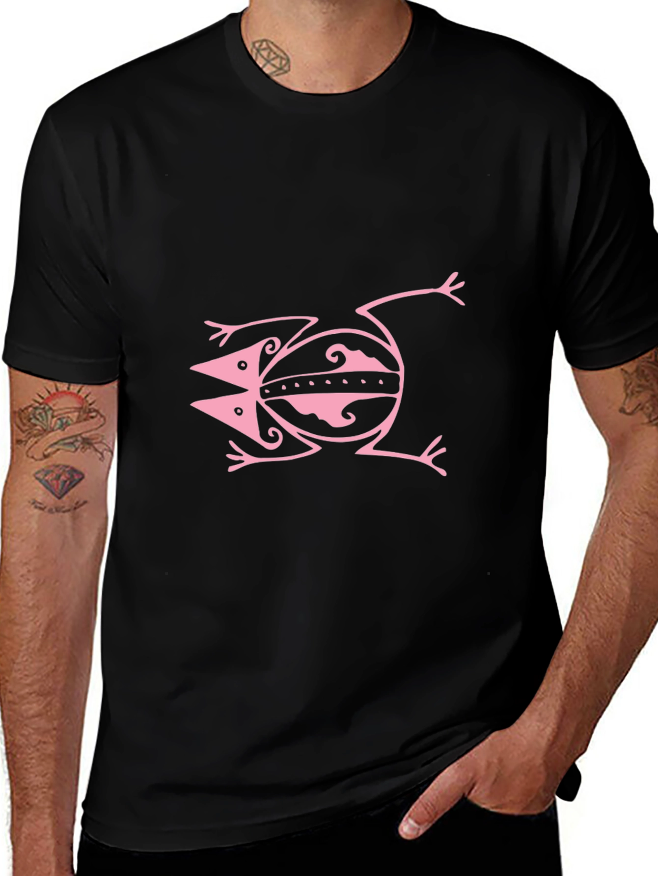 Pink Frog Graphic Black Tee Shirt