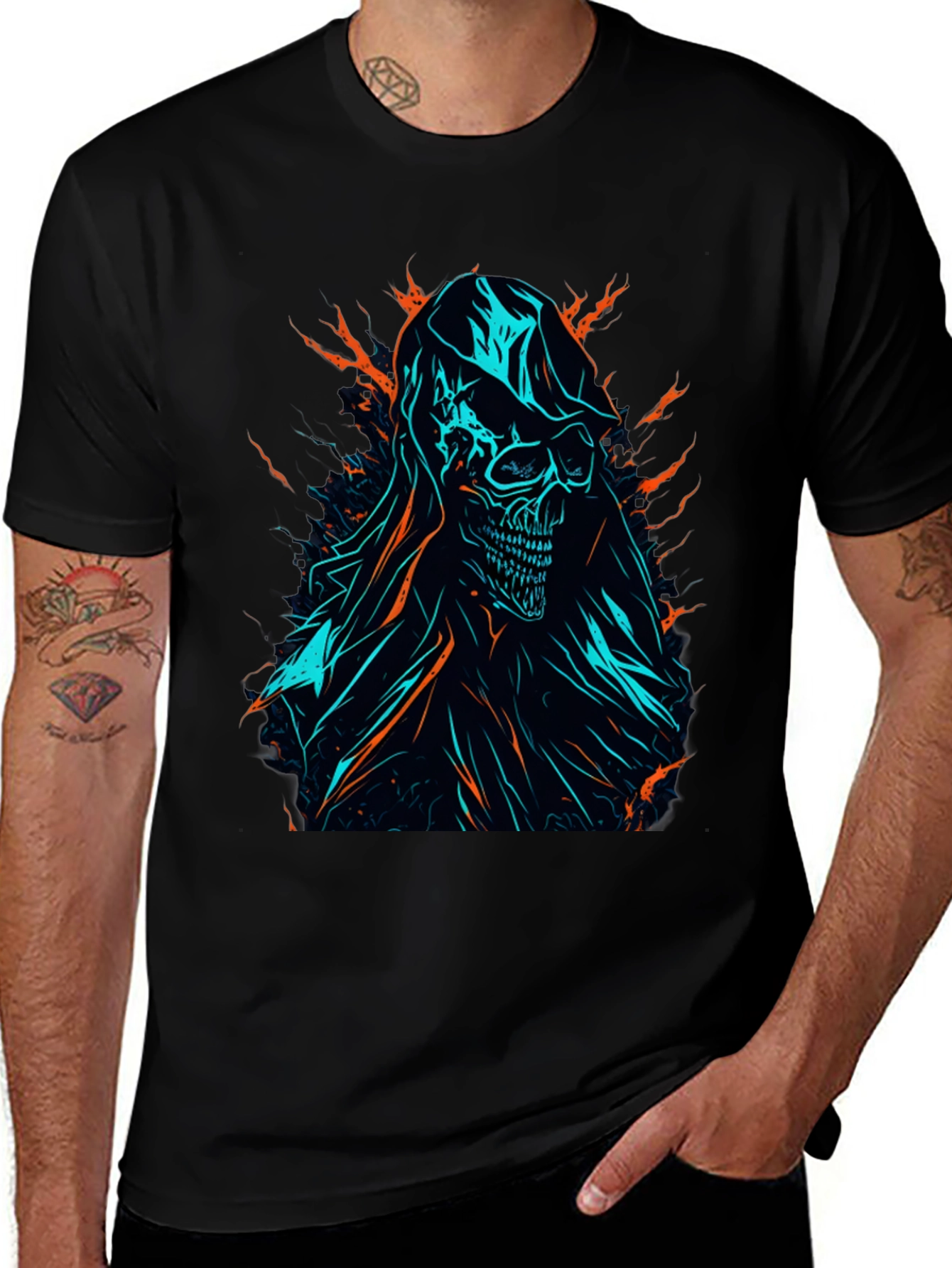 Grim Reaper Graphic Tee - Edgy Skull Design
