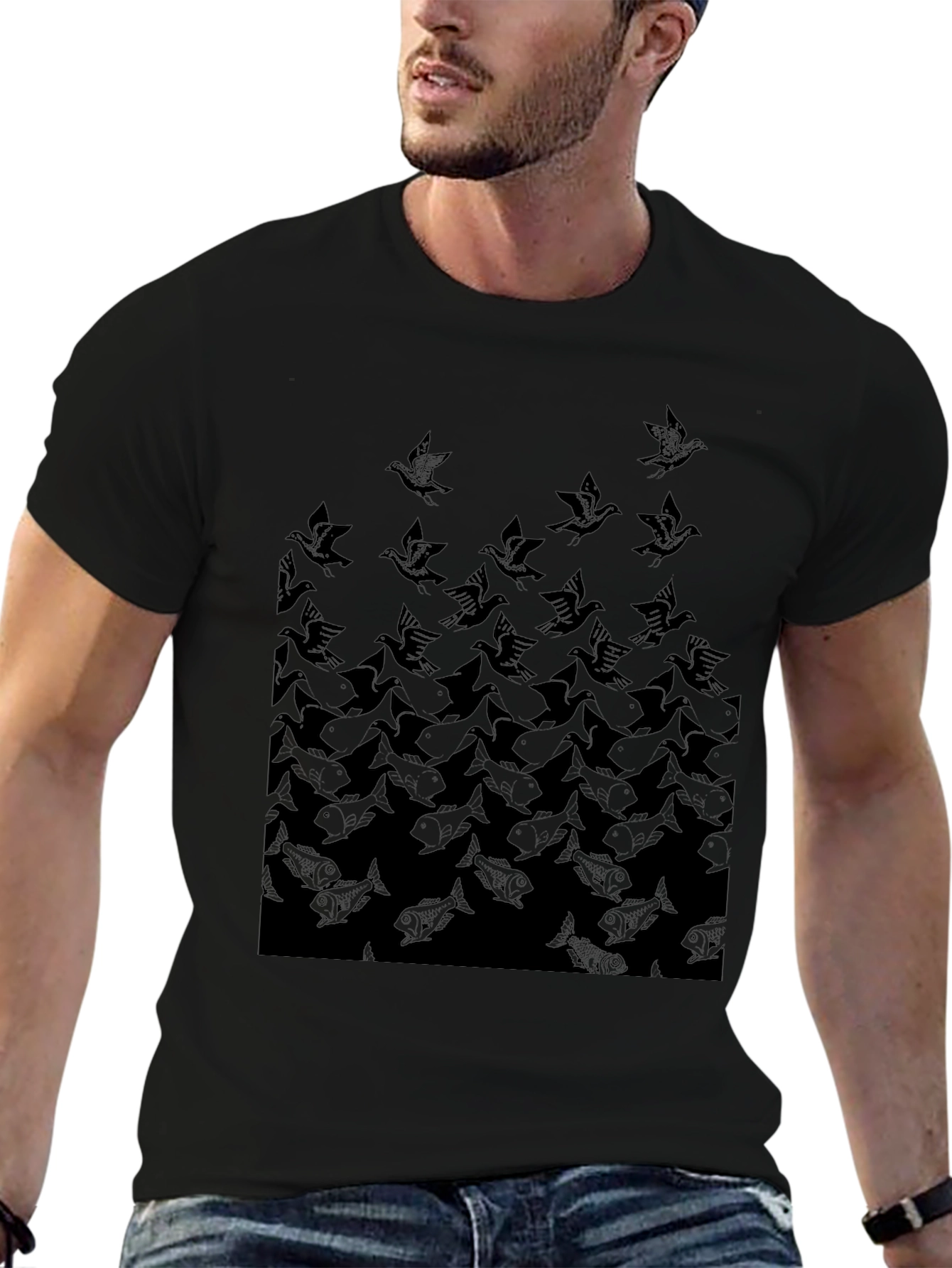 Escher-Inspired Bird & Fish Graphic Tee