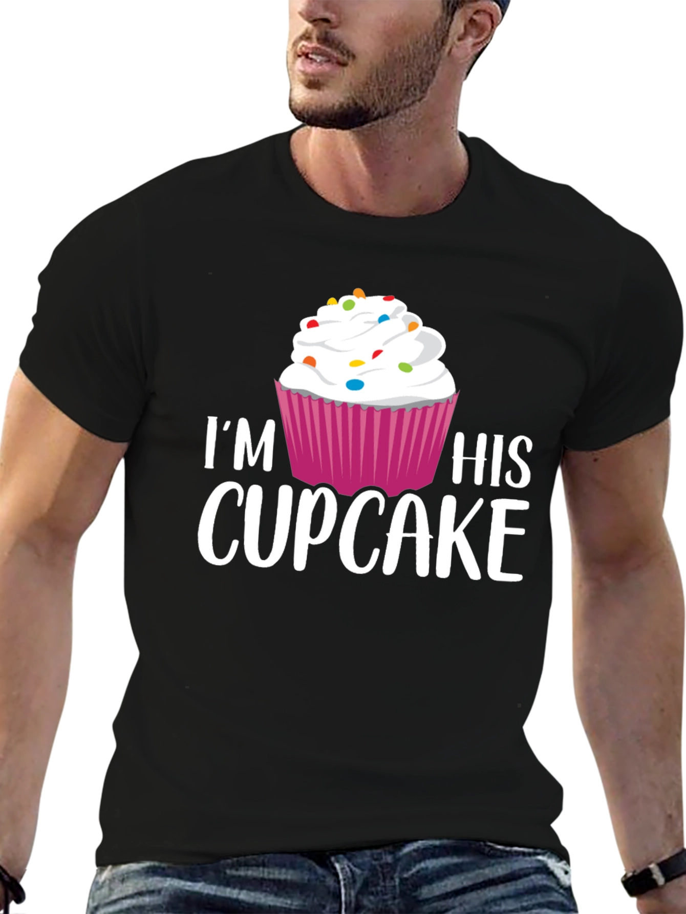 Im His Cupcake Graphic Tee - Black Cotton Blend