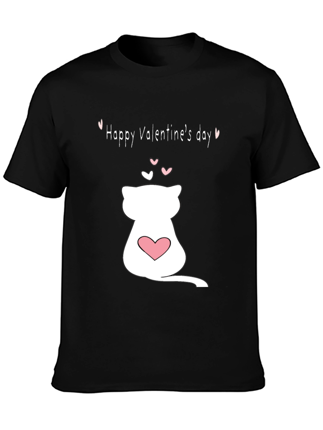 Cat Valentines Day T-Shirt - Black Crew Neck