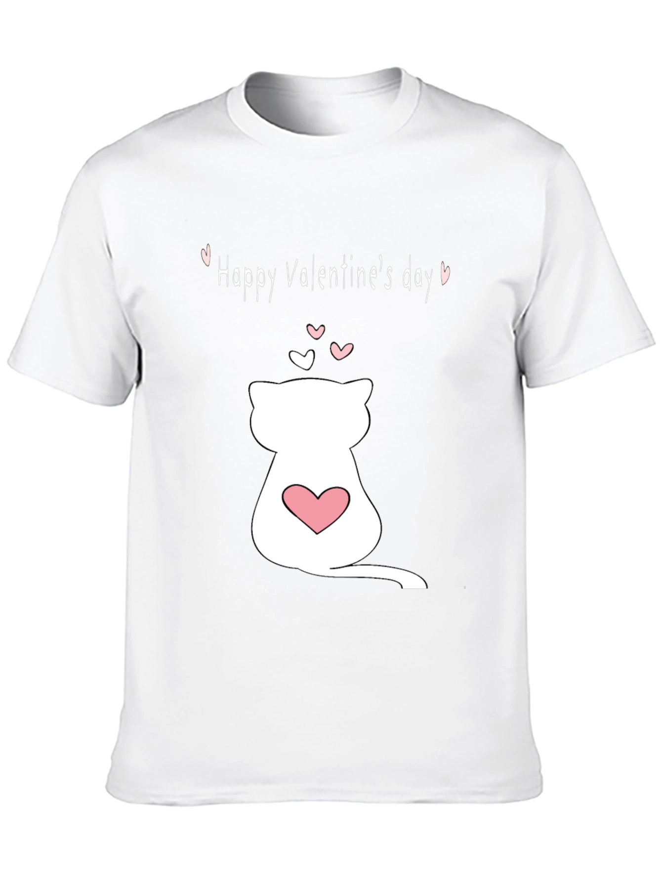 Cat Valentines Day T-Shirt - Black Crew Neck