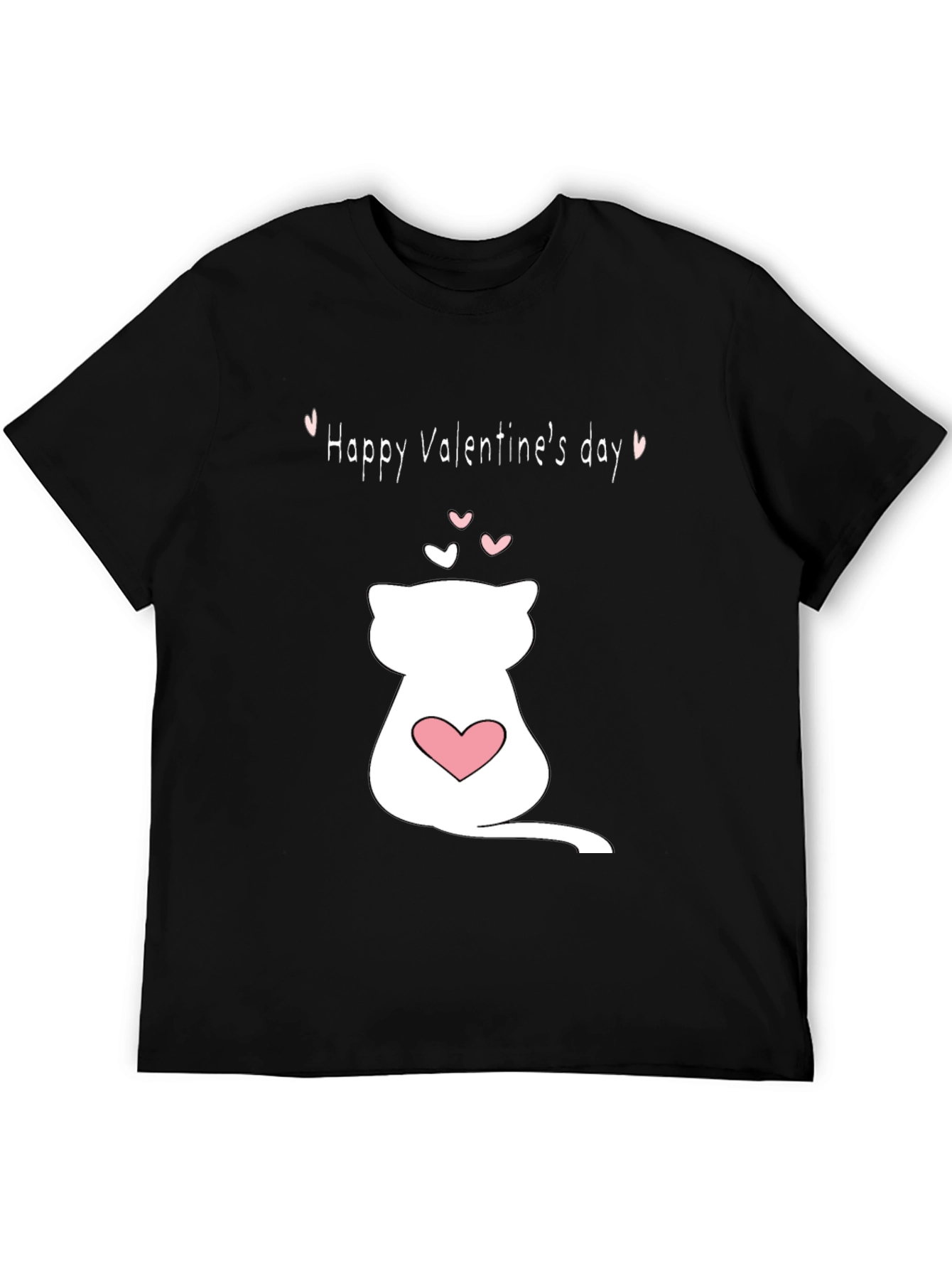 Cat Valentines Day T-Shirt - Black Crew Neck