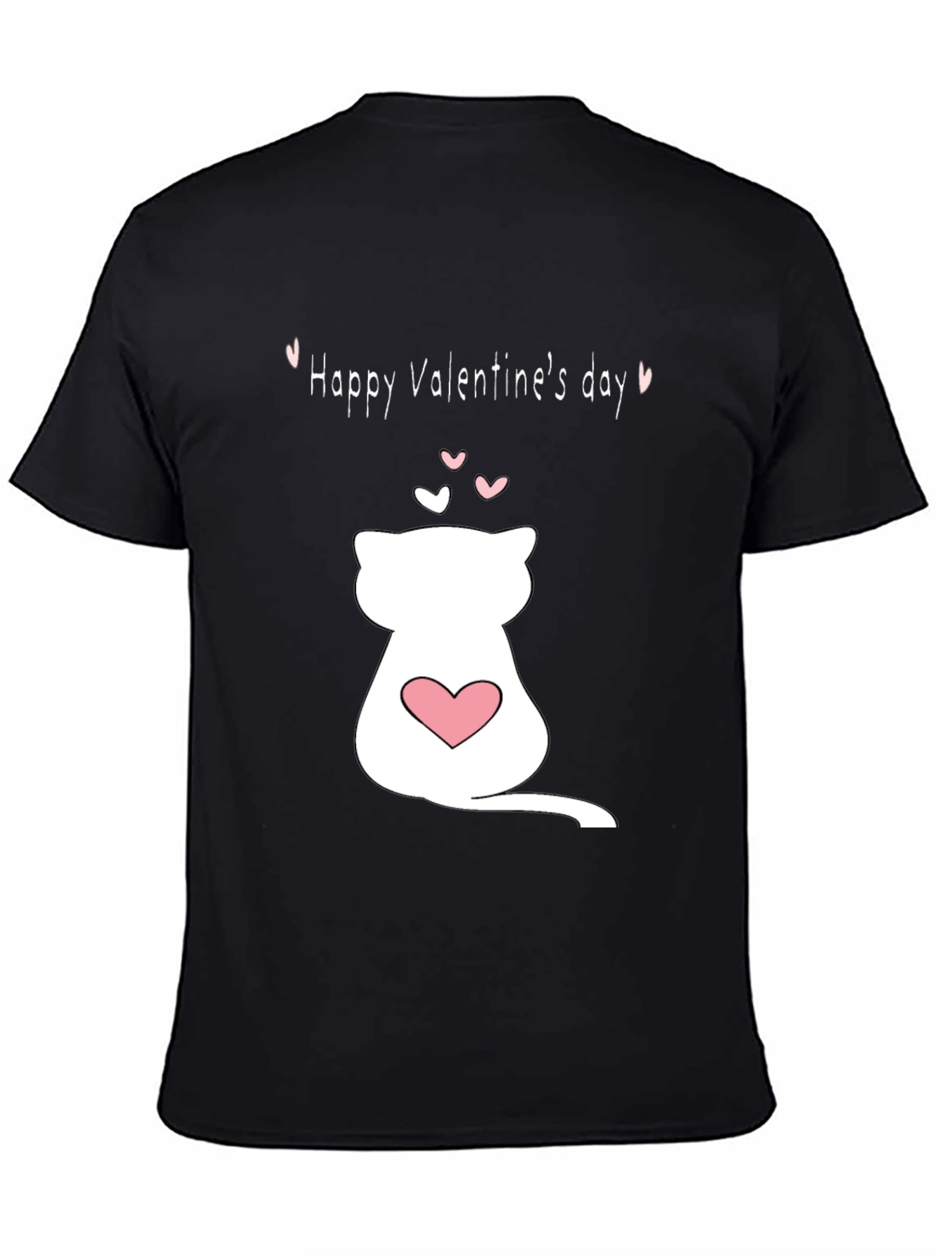 Cat Valentines Day T-Shirt - Black Crew Neck
