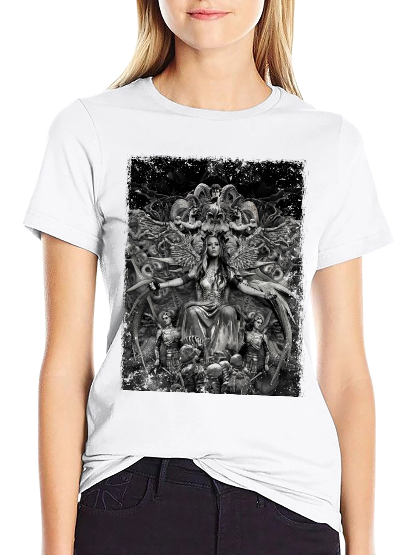 Fantasy Art Graphic Print Black T-Shirt