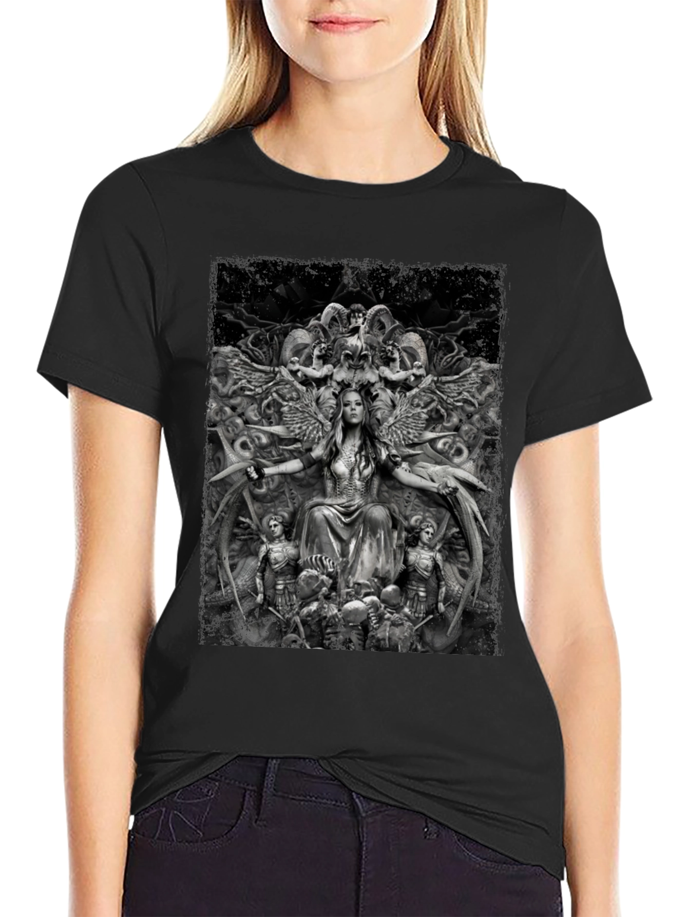 Fantasy Art Graphic Print Black T-Shirt