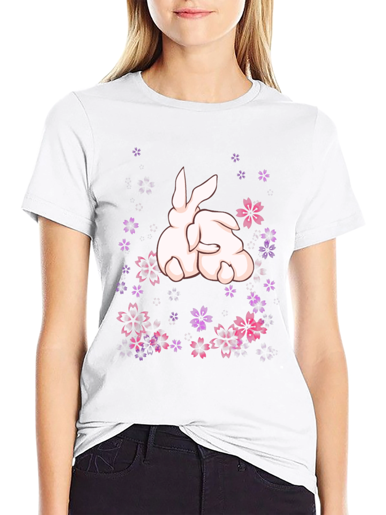 Bunny Blossom T-Shirt -  Cute Floral Rabbit Tee
