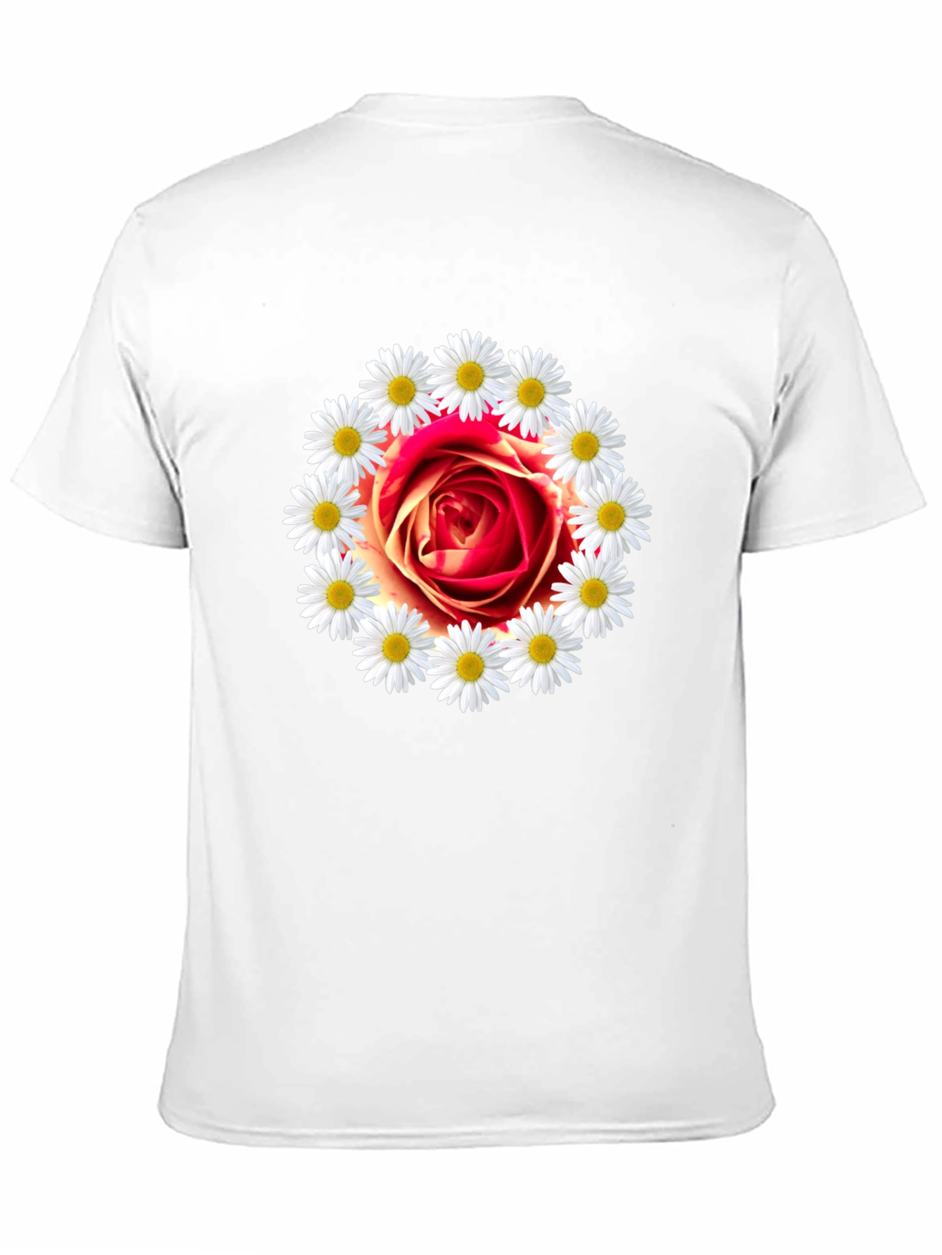 Rose and Daisy Graphic Tee - Black Cotton T-Shirt