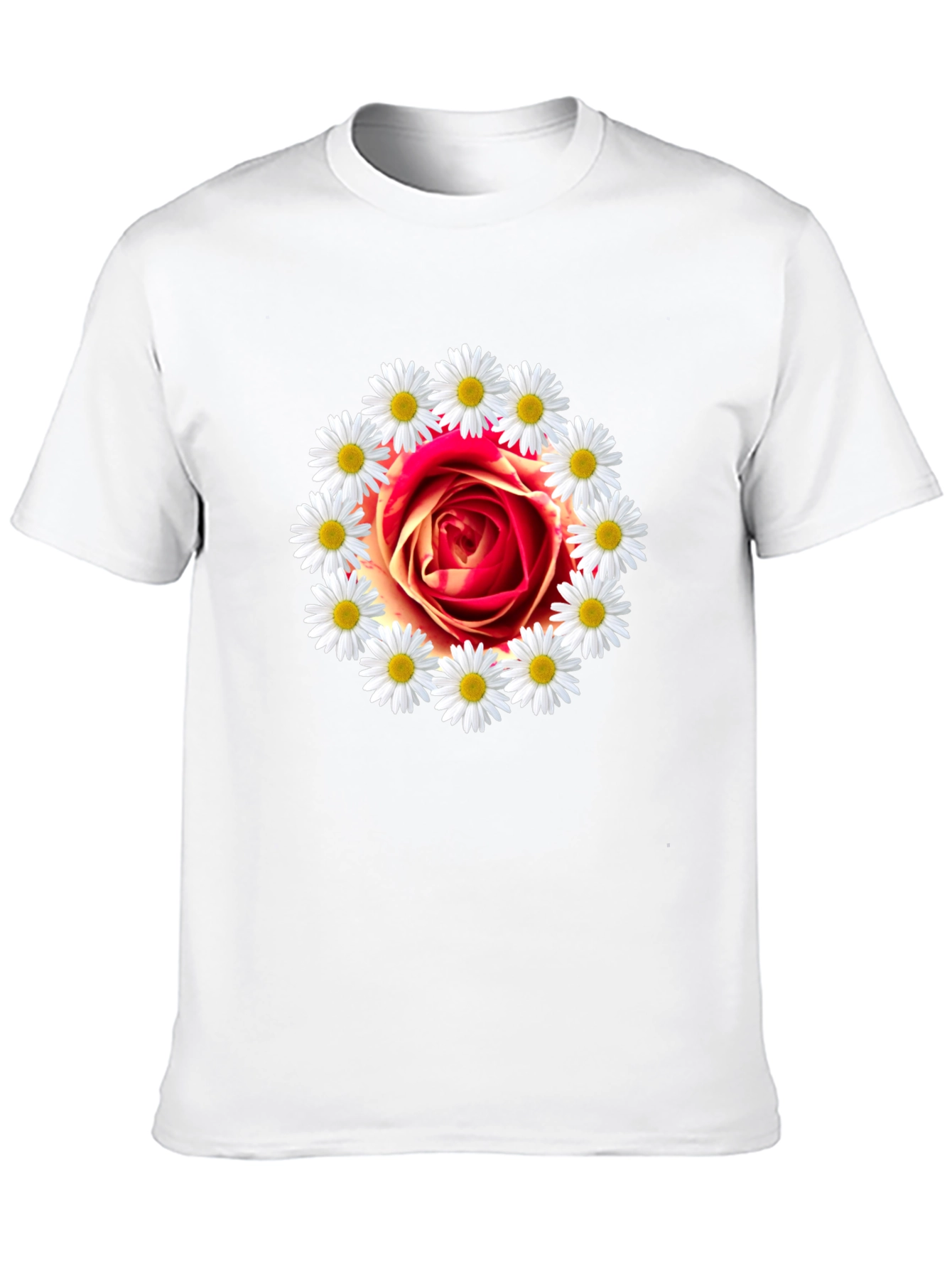 Rose and Daisy Graphic Tee - Black Cotton T-Shirt